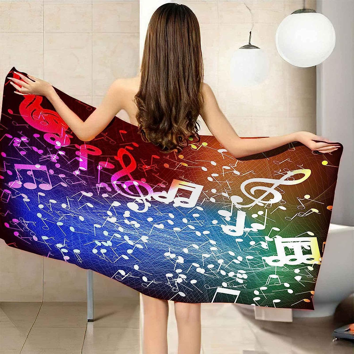 Rectangle Microfibre Beach Towel, Red Musical Notation 90 X 180 Cm Print Lightweight Quick Dry Sand Free Compact Soft Super Absorbent Bath Towel Apply To Travel Yoga Sport Microfiber Soft Qu-6R3P+Q4B