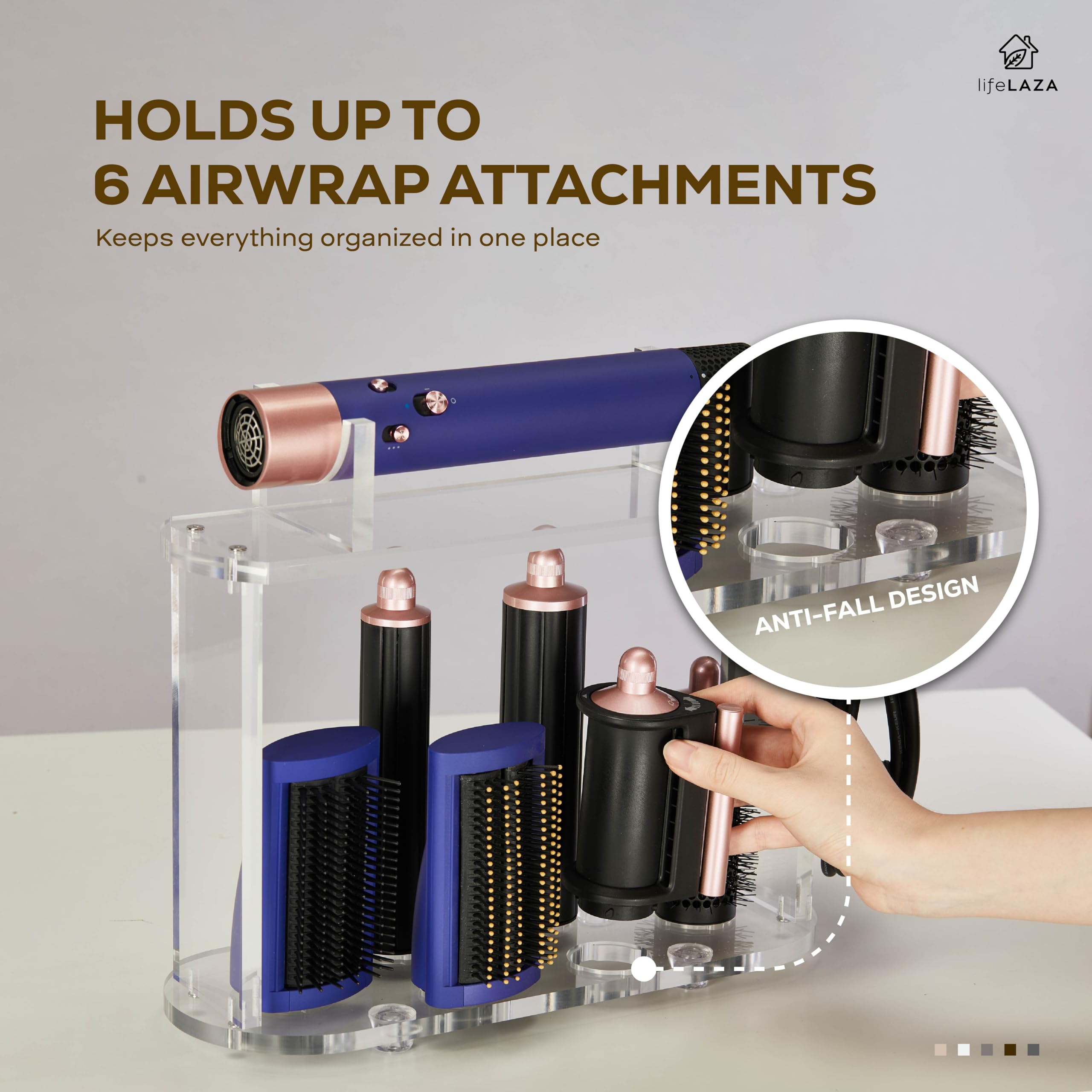 LifeLAZA Acryl-Halter und Organizer, kompatibel mit Airwrap von Dyson und Airwrap-Aufsätzen, Airwrap-Ständer, Arbeitsplatten-Airwrap-Styler-Gestell, kompatibel mit Airwrap-Zubehör