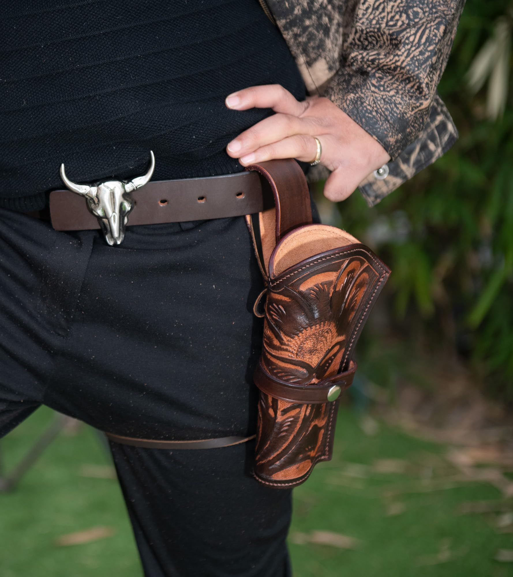 Hulara geprägtes Westernholster aus Leder Heritage 22 Holster .38 .44 .45 . 357 .358 Cowboy Holster für Revolver 4 bis 8 Heritage Rough Rider Lederholster (Braun, Links