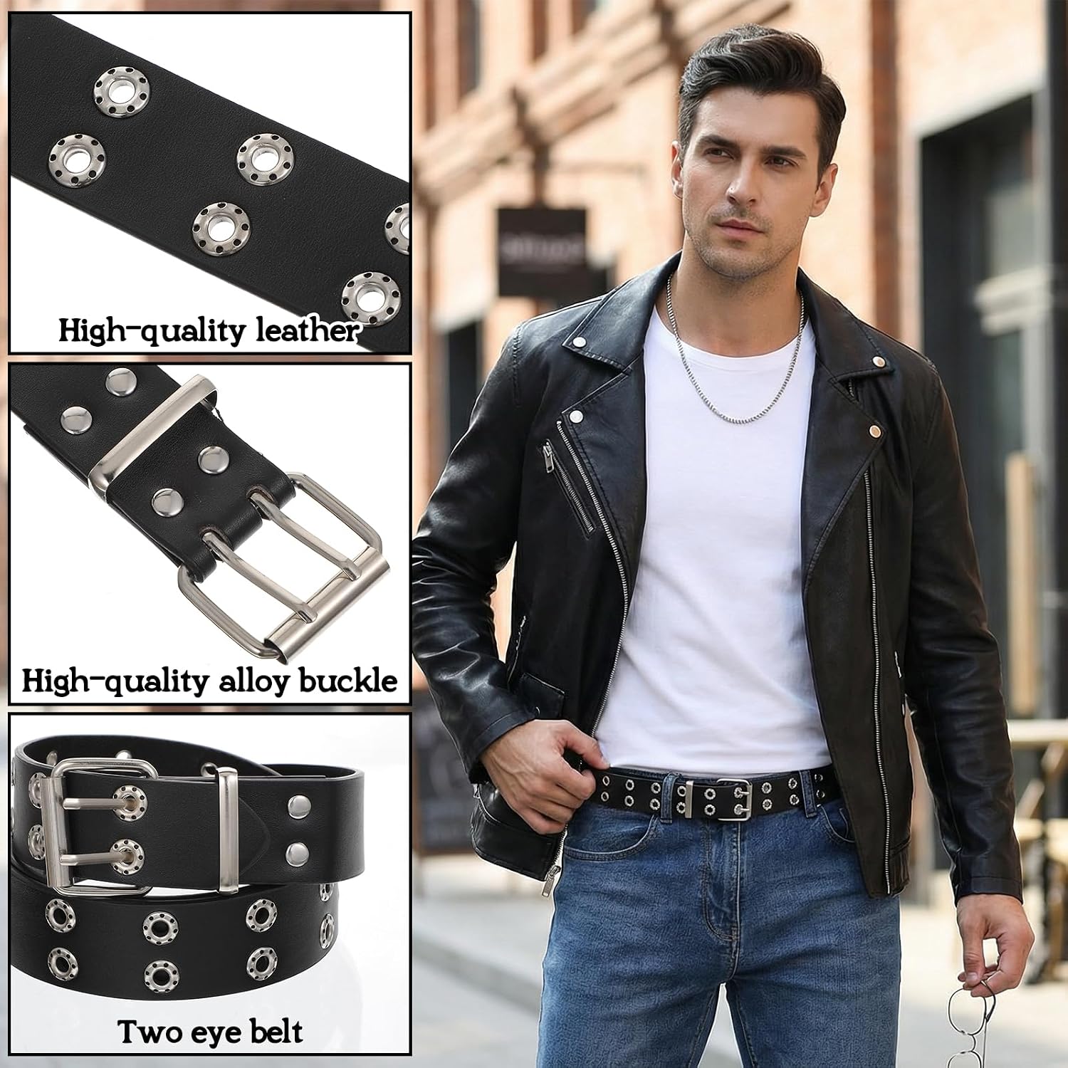 7pcs Black Studded Belt Y2K Belt Goth Belts Punk PU Leather Belt Fashion Metal Waist Belts for Women Men Cosplay Rock
