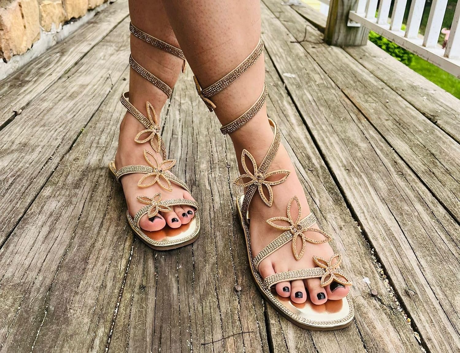 Liliana Women Butterfly Rhinestone Wrap-around Flat Sandals Flat Butterfly Sandals, 6 Narrow