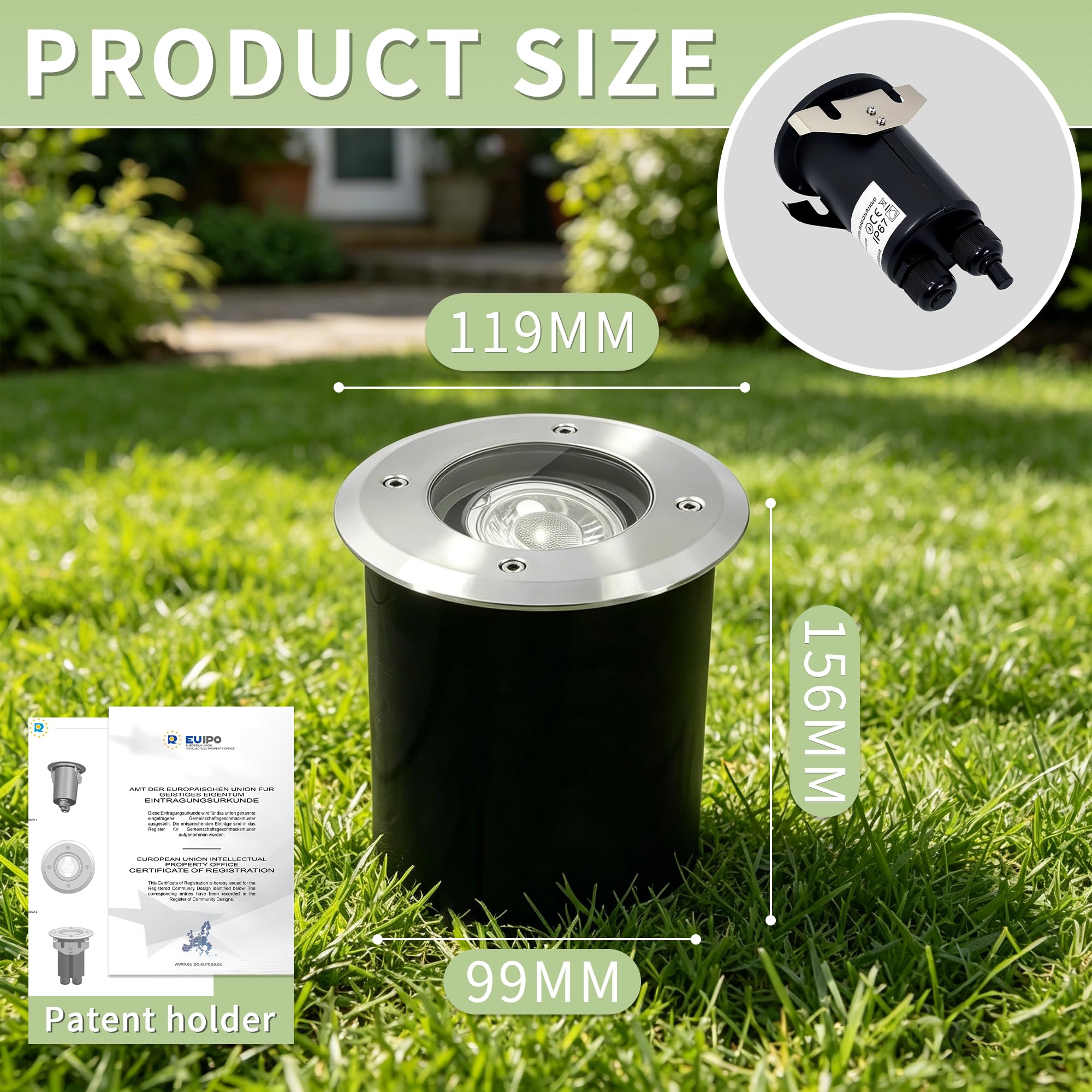 JNR Edelstahl Bodenstrahler Außen Schwenkbar GU10 IP67 Wasserdicht mit LED 5W 3000K Warmweiß Glühbirne, Bodeneinbaustrahler Aussen 230V Bodenleuchten Außen (4-Silber)