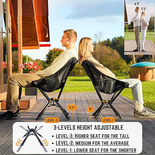 Vista 3 de ADJ-Q2 Silla de camping portátil – Silla plegable de altura ajustable, silla plegable compacta, silla de exterior resistente para camping, playa