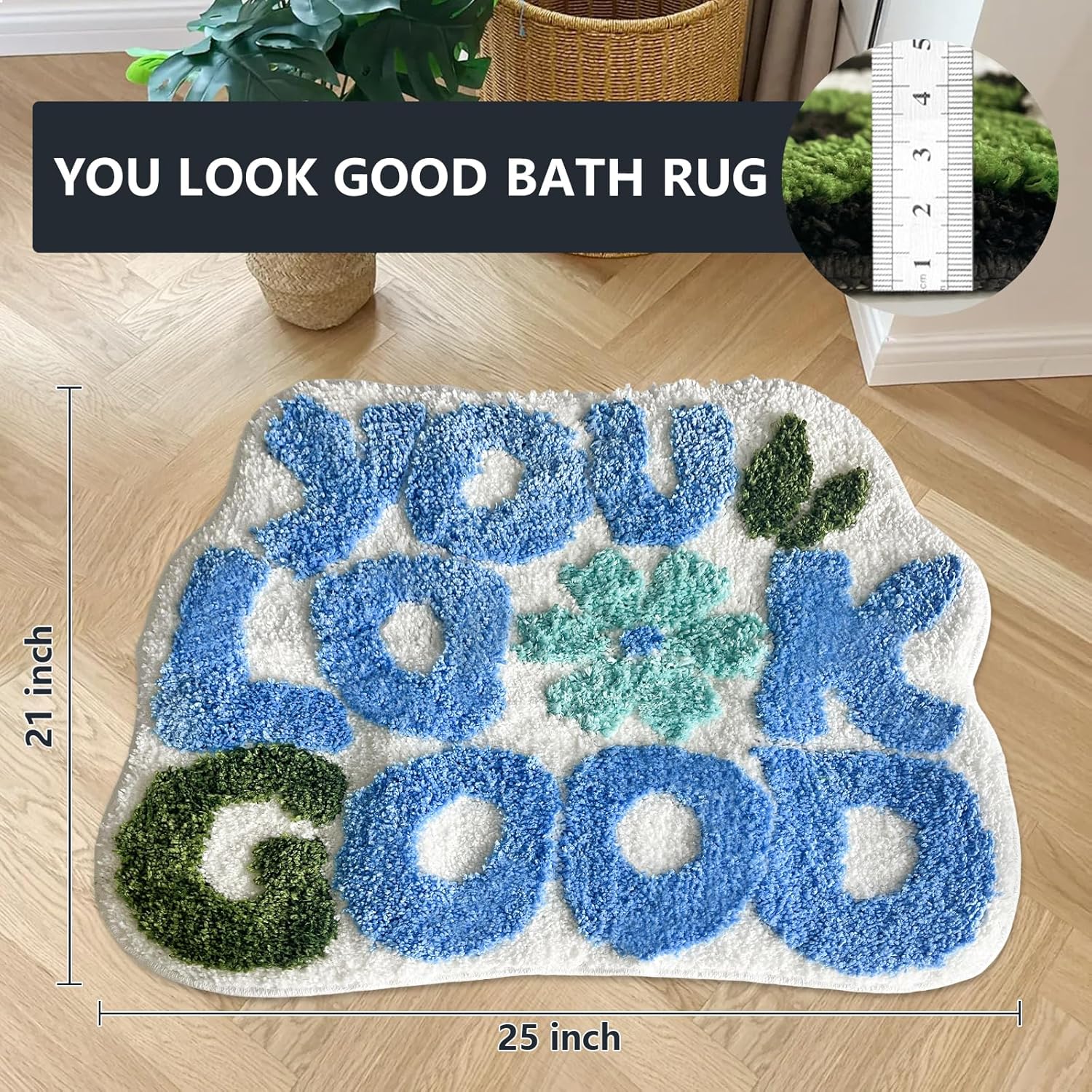 You Look Good Bath Rug, Fun Bathroom Rug,Blue Bathroom Mat Cool Rugs for Bedroom Non Slip Microfiber Plush Cool Rugs for Bedroom Washable Absorbent for Bathtub 21"x25"