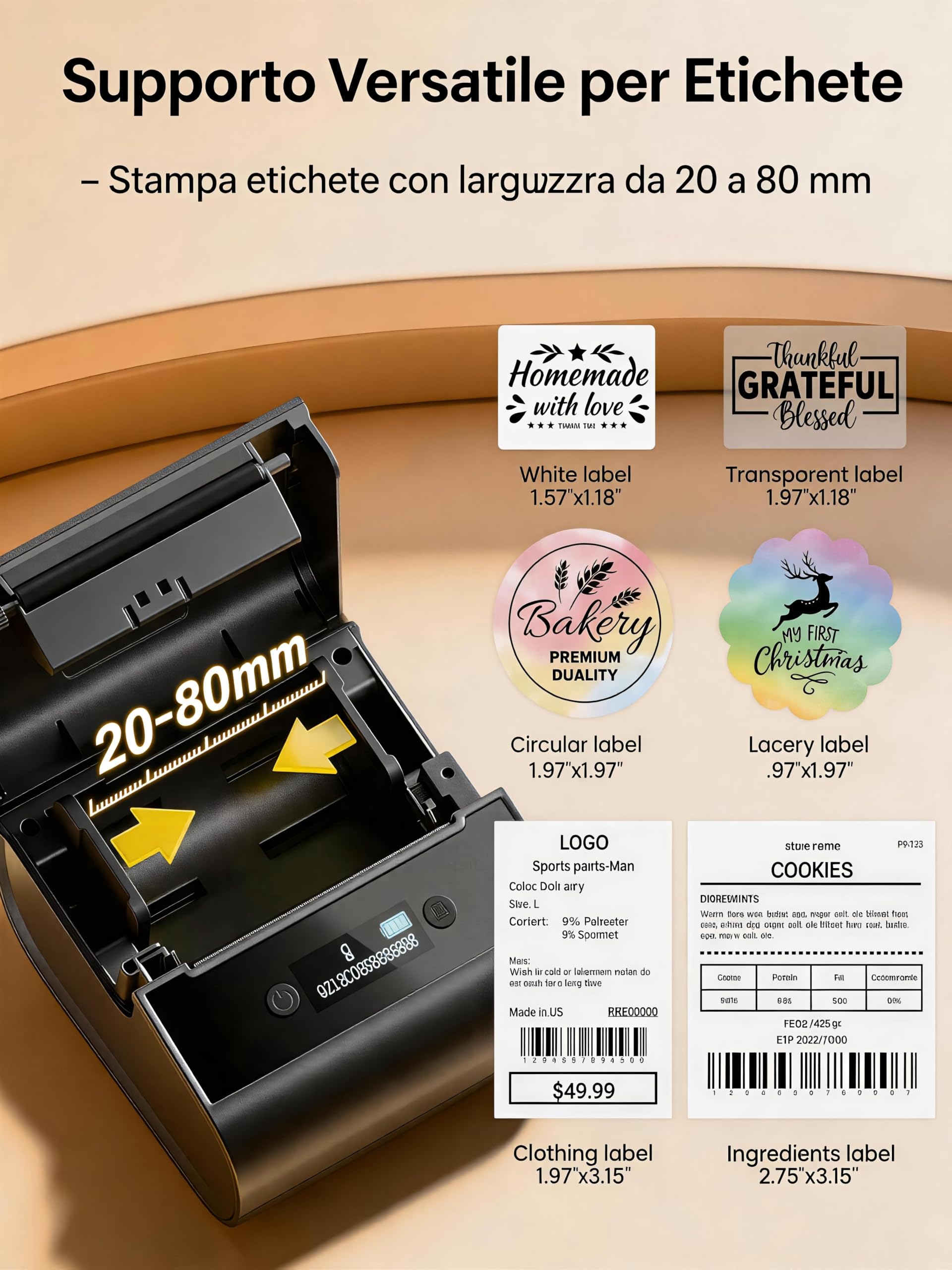 Phomemo M260 3 Inch Etichettatrice Bluetooth Stampante Etichette Adesive, Stampante Termica Portatile per la Vendita al Dettaglio, la Casa, l'ufficio e le Piccole Imprese