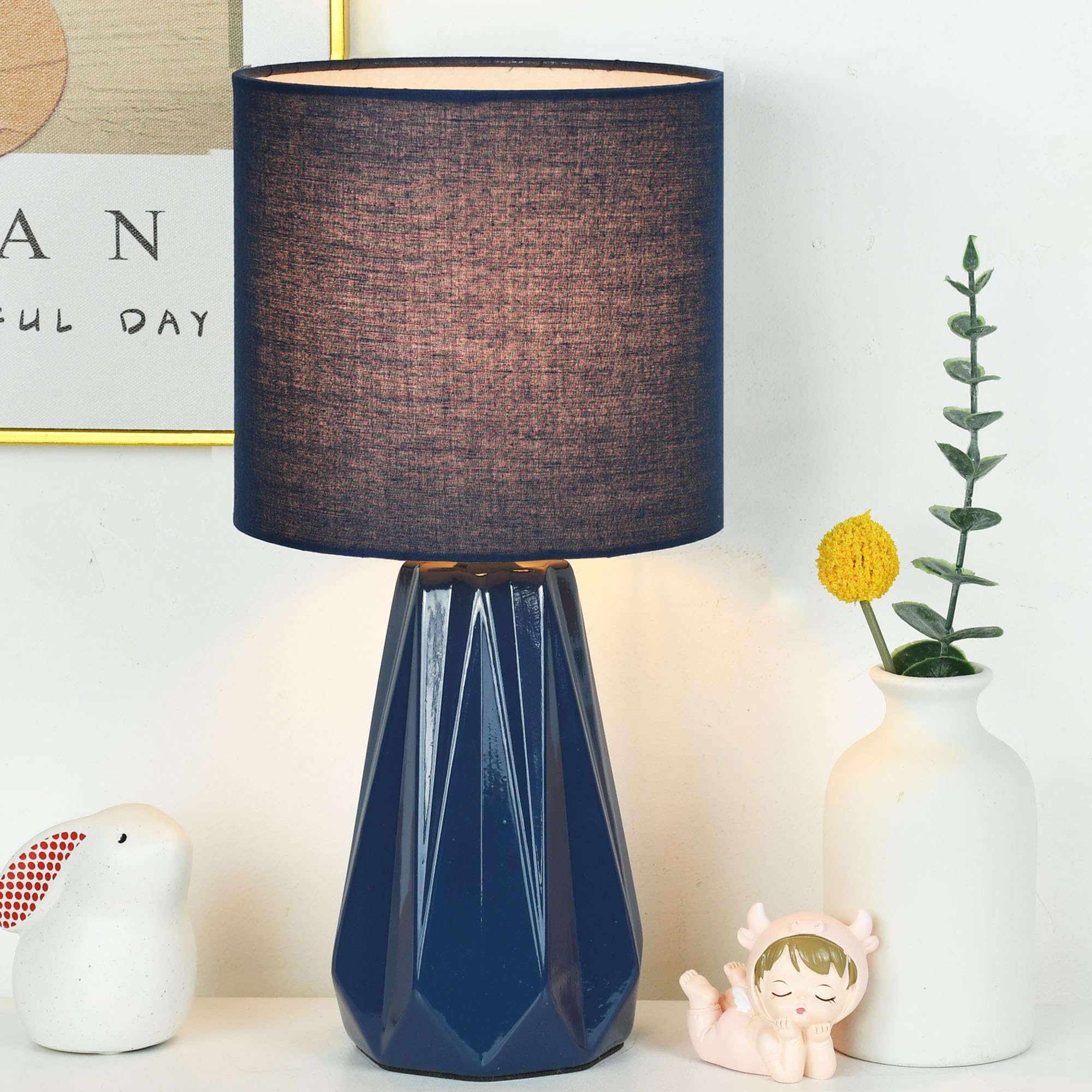 Photo 1 of Lampwell Elisa Navy Blue Ceramic Table Lamp