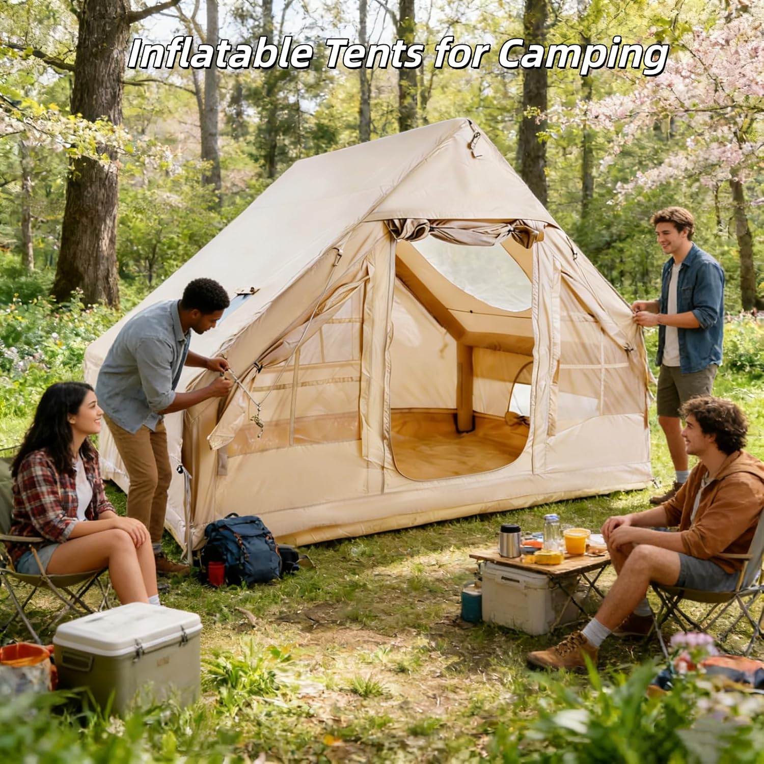4-6 Person Inflatable Tent - 5 Min Easy Setup, Waterproof Oxford, Mosquito Net | Portable Camping Tent for Family Trips, Festivals & Stargazing