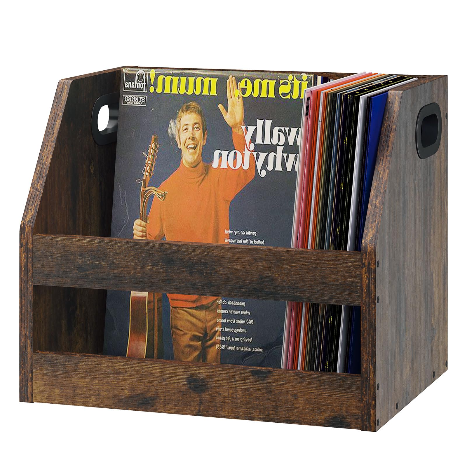 YMYNY Record Storage Holder, Vinyl Album Box Crate with Handle, Book Shelf Desktop Organizer Trapezoidal LP Record for Folders, Books, Photo Albums,