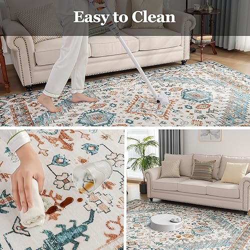 Miniatura 7 de CHOSHOME Alfombra para sala de estar, alfombras de área de 8 x 10, alfombras vintage antideslizantes, suaves, lavables, alfombra de área plegable