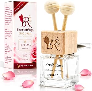 Car Air Freshener FRESH ROSE Car Diffuser - Essential Oil & Fragrance Oil, Vent Clip Hanging Car Perfume, 60+ Days Long-Lasting Alcohol-Free Made in Canada (8ml (Single Pack), Fresh Rose)
