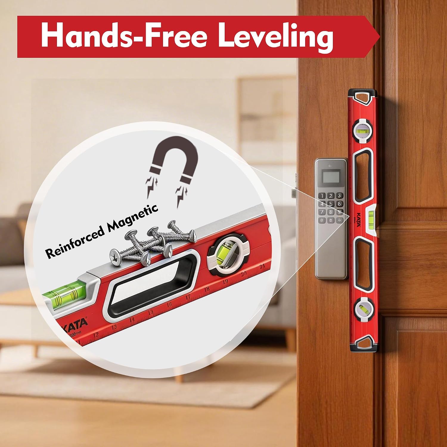 KATA 8PCS Spirit Level Set - Magnetic Torpedo Level 16", 24", 32", 48", 45°/90°/180°Bubbles, Aluminum Alloy Leveler for Construction, Measuring Tape, Combination Square, Carpenter Pencil Included