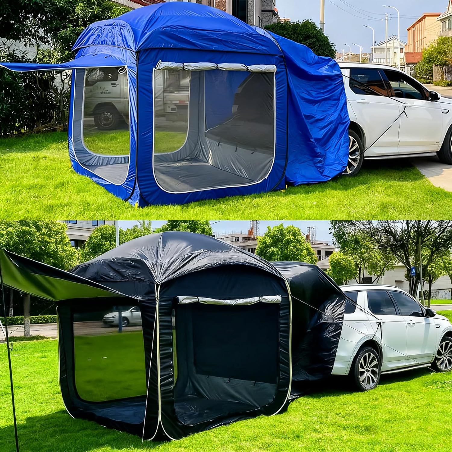 Universal SUV Tailgate Camping Tent - Rear Attached Pop-Up Shelter for 5-8 People, Portable Car Trunk Tent for Family Outdoor Adventures Black