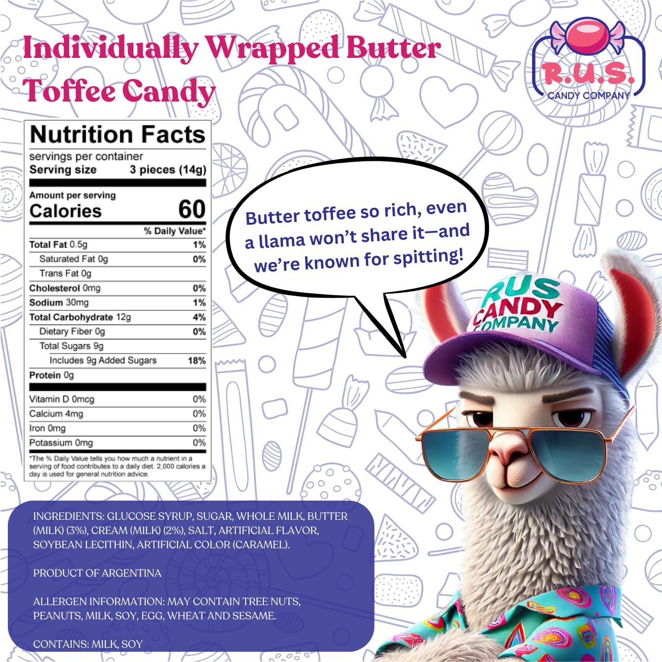 R.U.S. Candy Company Butter Toffee Candy - 5 Pound Bag - Rich and Creamy Toffee Perfect for Gifting and Treating Yourself (5 Pound, Butter Toffee)
