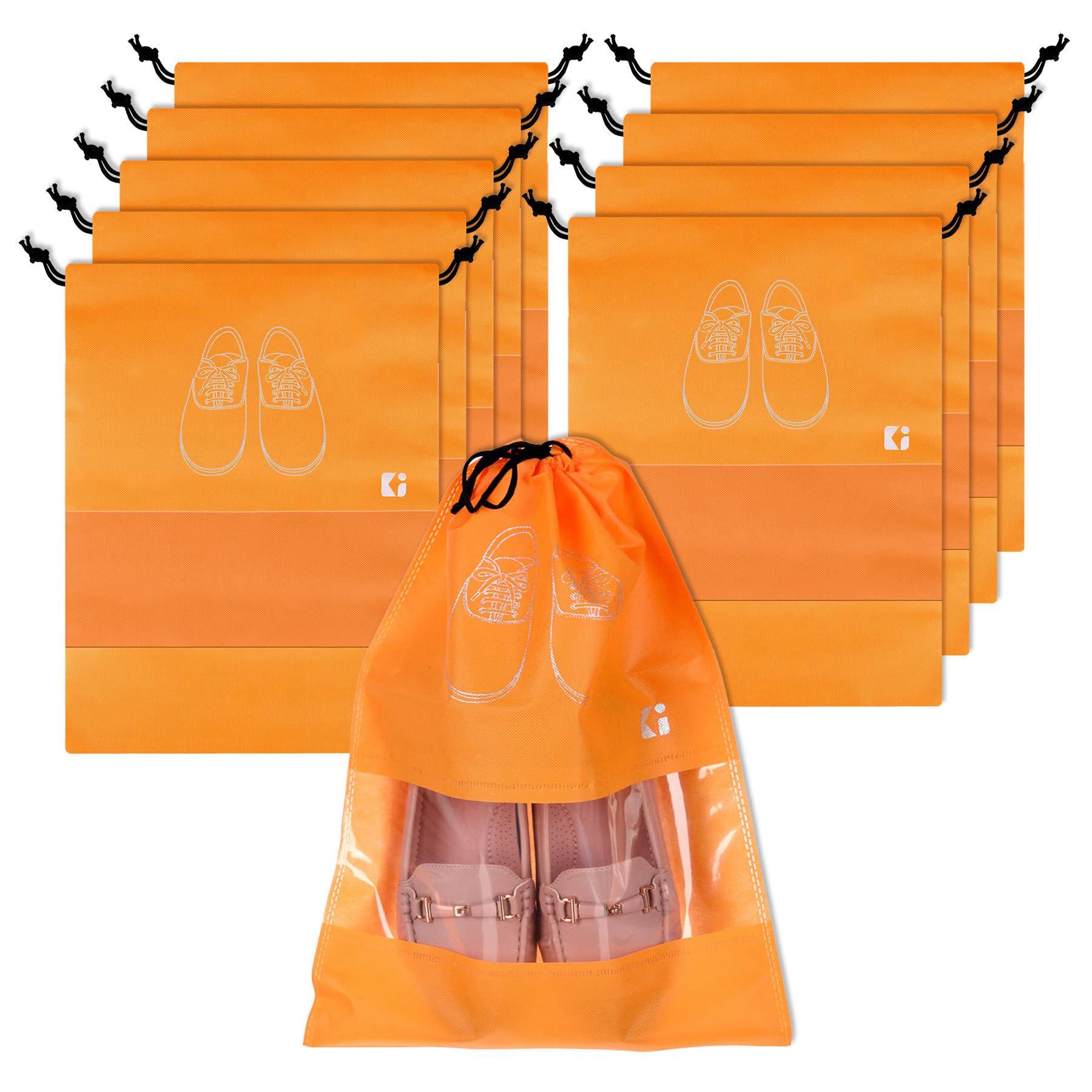 Kuber Industries Confezione da 10 sacchetti per scarpe | Borse per scarpe da viaggio | Borse per scarpe in tessuto non tessuto | Set organizer | Copertura per scarpe con finestra trasparente |
