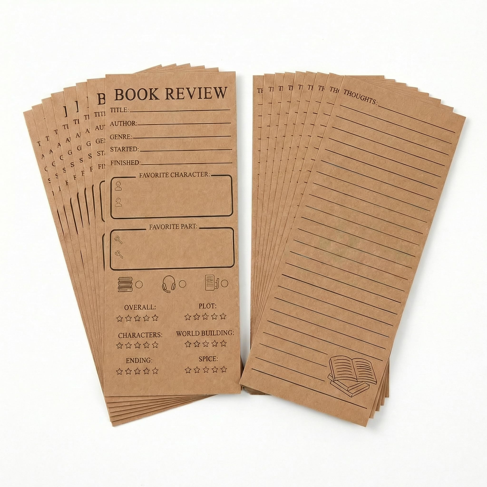 Lesezeichen für Leseliebhaber, 8,9 x 20,3 cm, doppelseitig, Bibliotheks-Tracker, Notizblock, braune Karte, Lesezeichen, Zubehör für Buchliebhaber, 20 Stück
