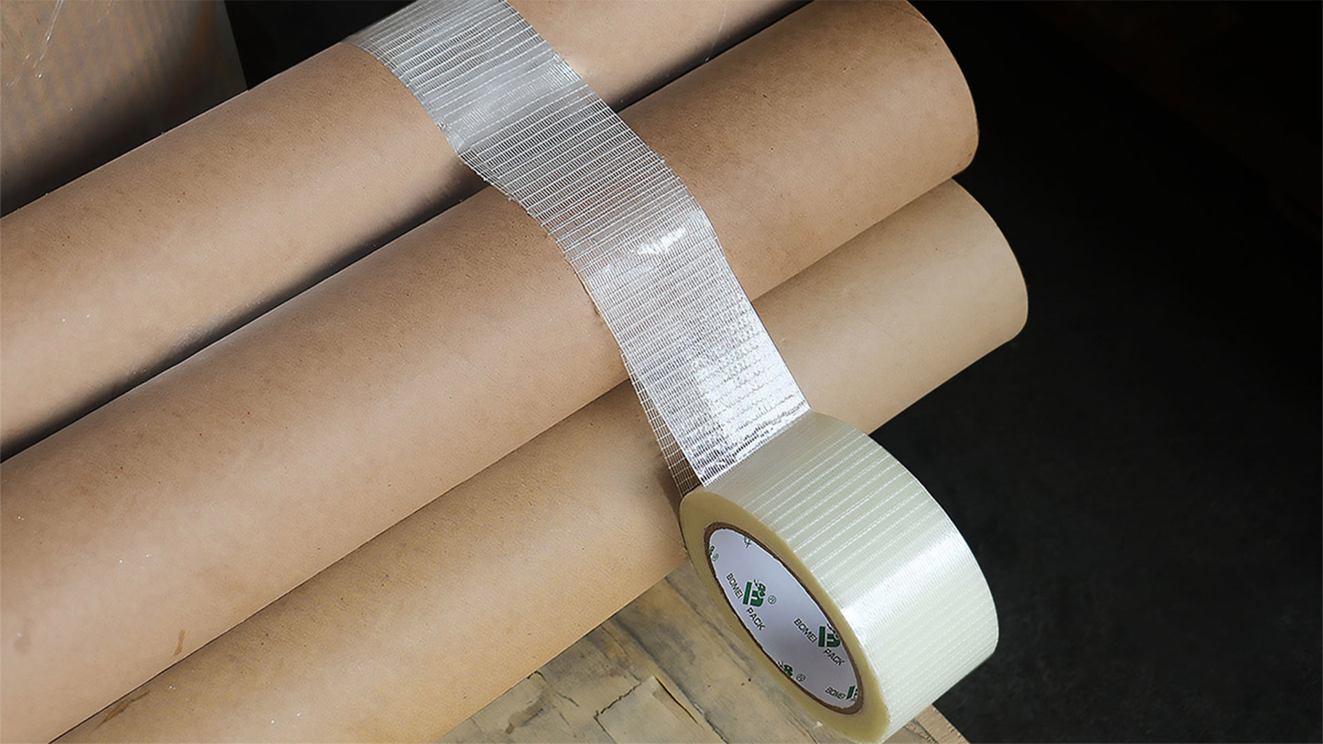 Image of BOMEI PACK Transparent Bi-Directional Filament Strapping Tape, 6.7 Mil x 2 Inch x 30yds, Fiberglass Reinforced Tape