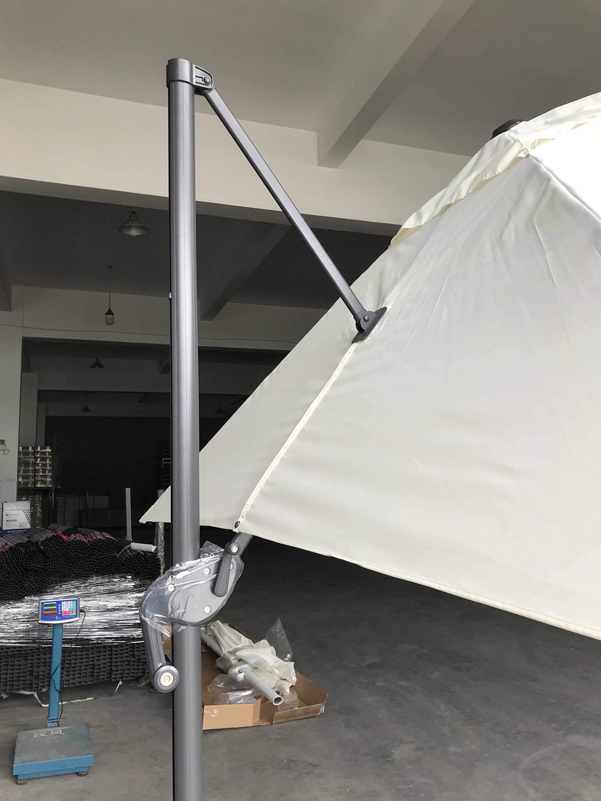 FP-TECH OMBRELLONE DA GIARDINO DECENTRATO 3X3 ORIENTABILE GIREVOLE A 360° PALO ALLUMINIO (Struttura Antracite e Telo Bianco)