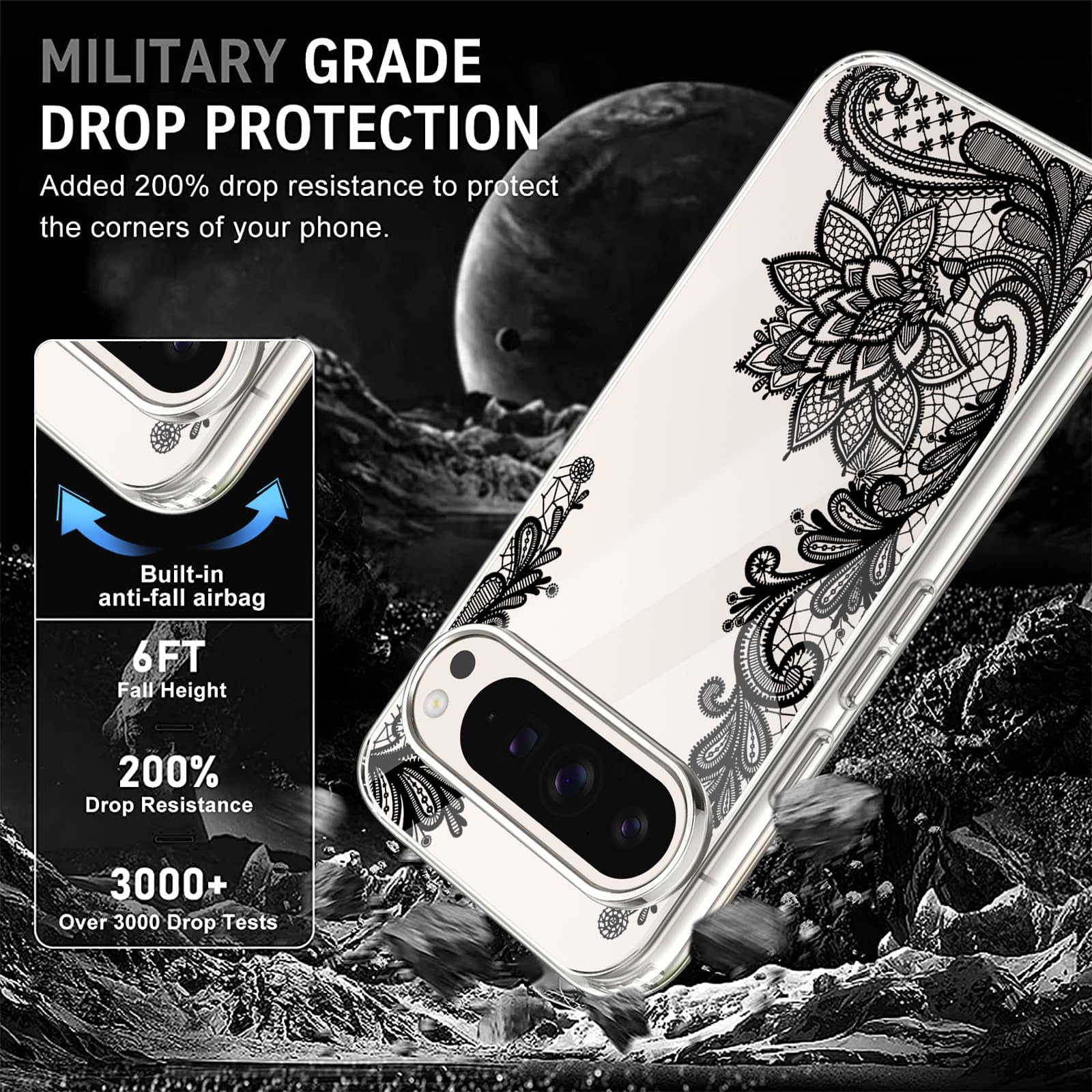 Eiyikof Compatible With Google Pixel 9 Pro XL Magnetic Case With Cute Floral Sunflower, Luxury Shockproof Protection And Slim Thin For Google Pixel 9 Pro XL Clear Case For Women Girls-Black