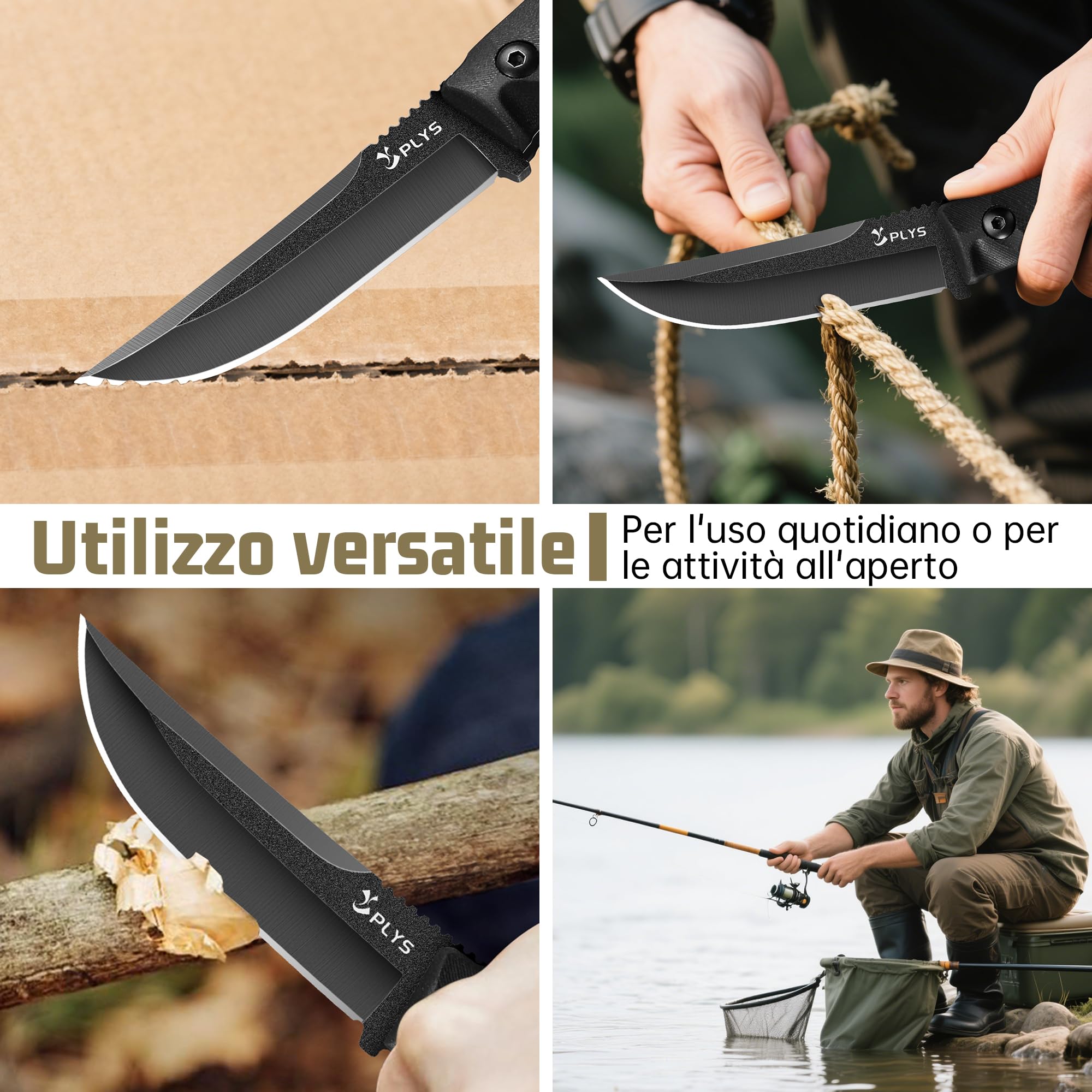 Plys Coltello da Caccia A Lama Fissa per Esterni, Lunghezza 10,3 cm, In Acciaio Inossidabile, Impugnatura in G10, Coltello da Sopravvivenza Nella Giungla, Campeggio, Escursionismo, Immersioni