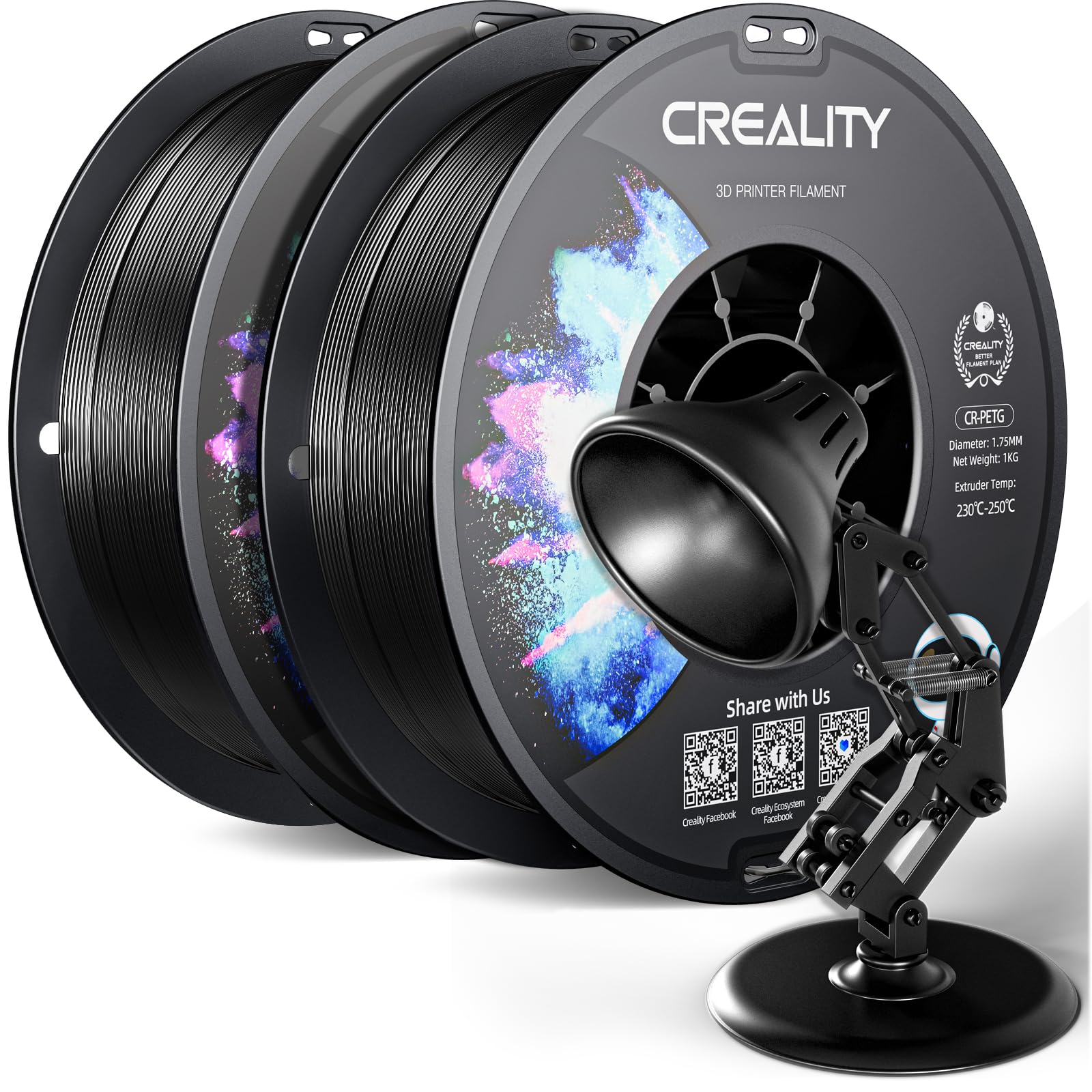 CREALITY PETG Filament 1.75mm 3D Printer Filament, 2kg (4.4lb) Neatly Wound Spool, Dimensional Accuracy ±0.03mm, 2026 Latest Batch, Fit for Most FDM 3D Printers, Black (2-Pack)