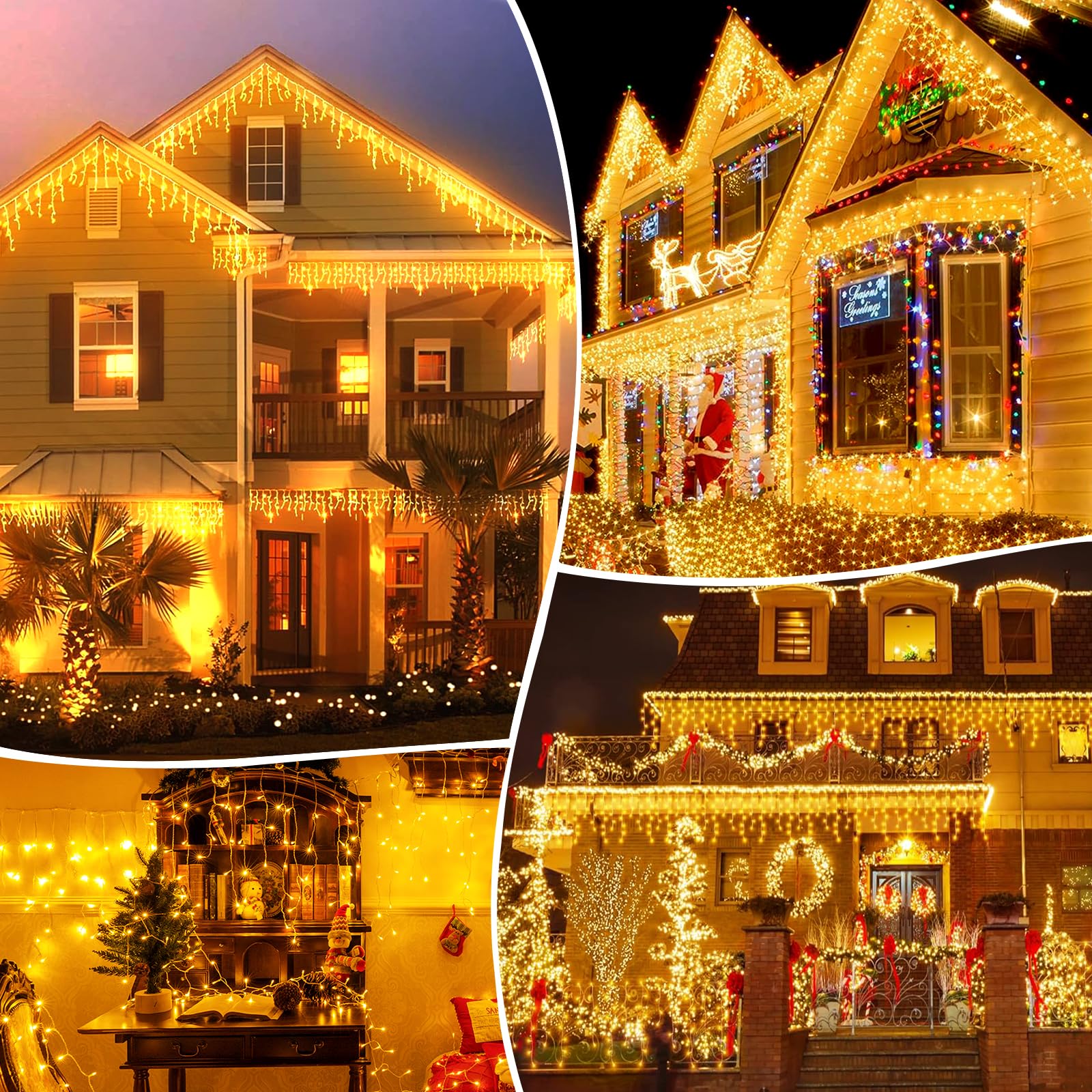 Solare Luci Natale Esterno Cascata 10M 336LEDs Tenda Luminosa Esterno Luci Cascata Catene Impermeabile con 8 Modalità Telecomando Natale Ghiaccioli Luminosa per Finestra Balcone[bianco caldo]