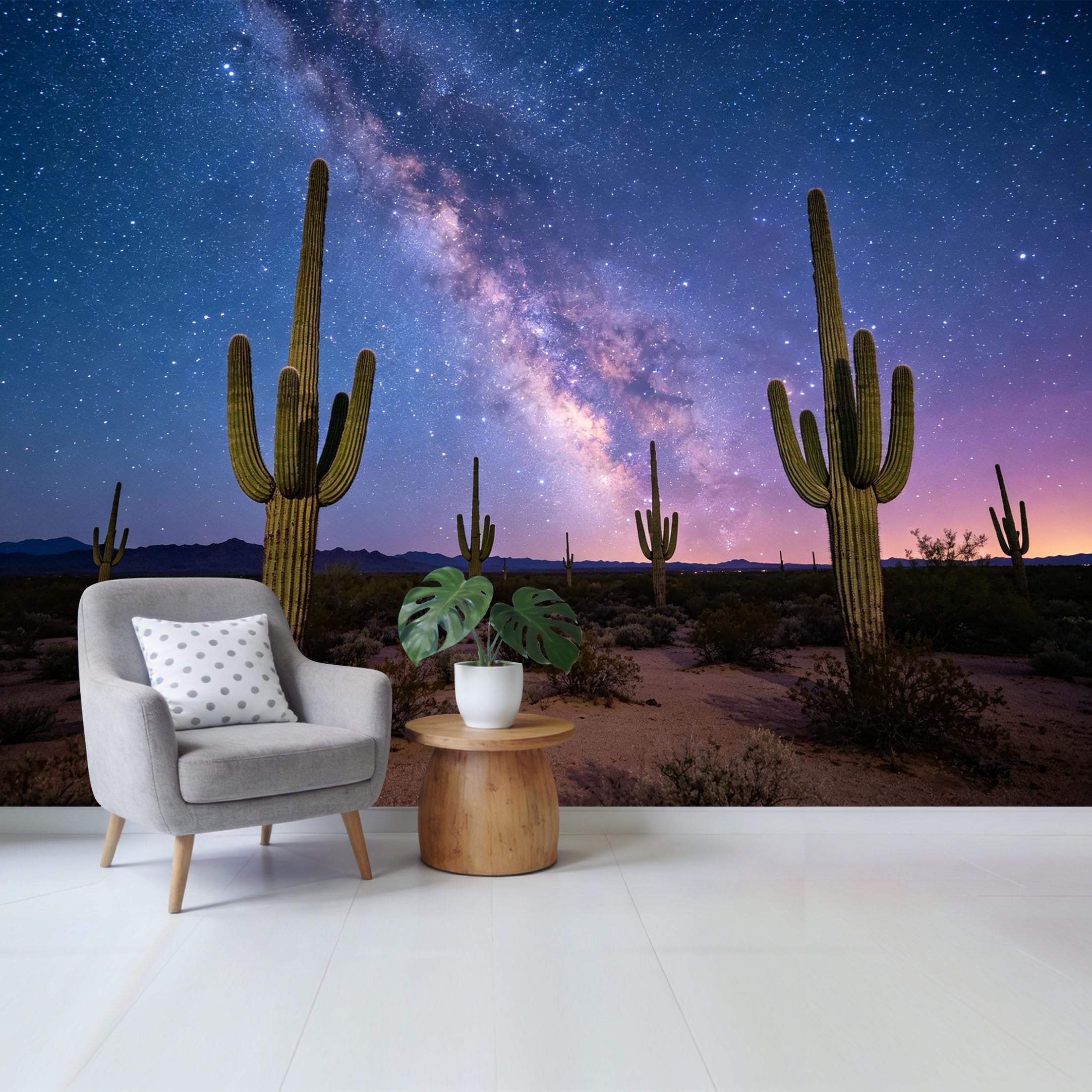 Qzlithotic Yq2605250606 Custom Size Wall Mural Night Desert Milky Way Starry Sky Botanical Landscape Selfadhesive Wall Fabric Removable Wallpaper For Home Office Decor