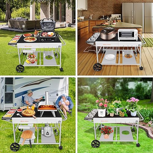 Miniatura 3 de Mesa de horno de pizza con estación de cobertura, carrito de horno de pizza al aire libre, mesa de parrilla para exterior, carrito de parrilla,
