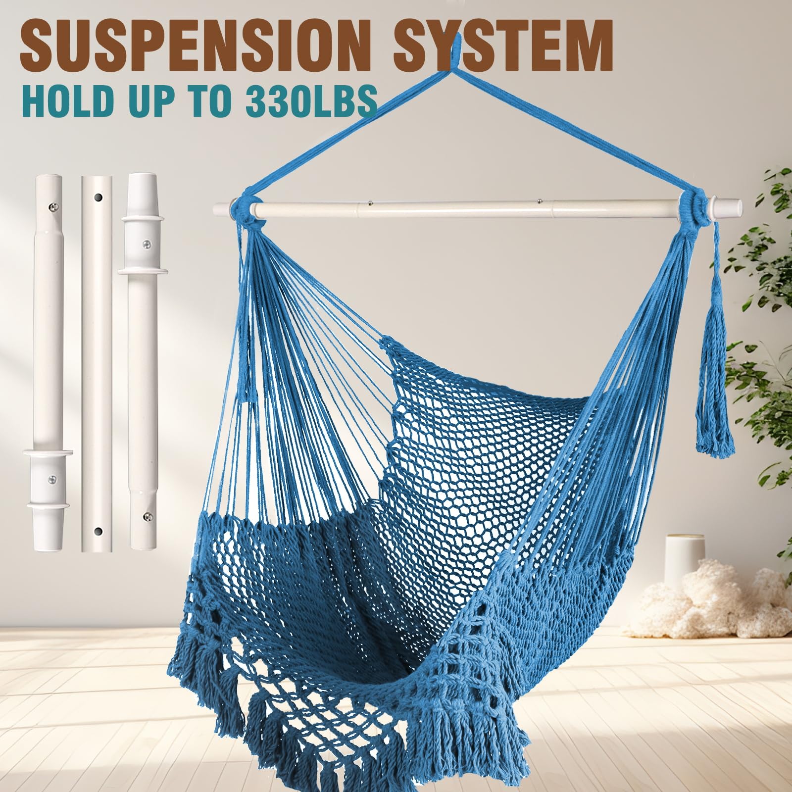 Sedia Amaca Appesa - Sedia A Rete In Cotone Con Barra Metallica, Per Interni Ed Esterni - Foto 9