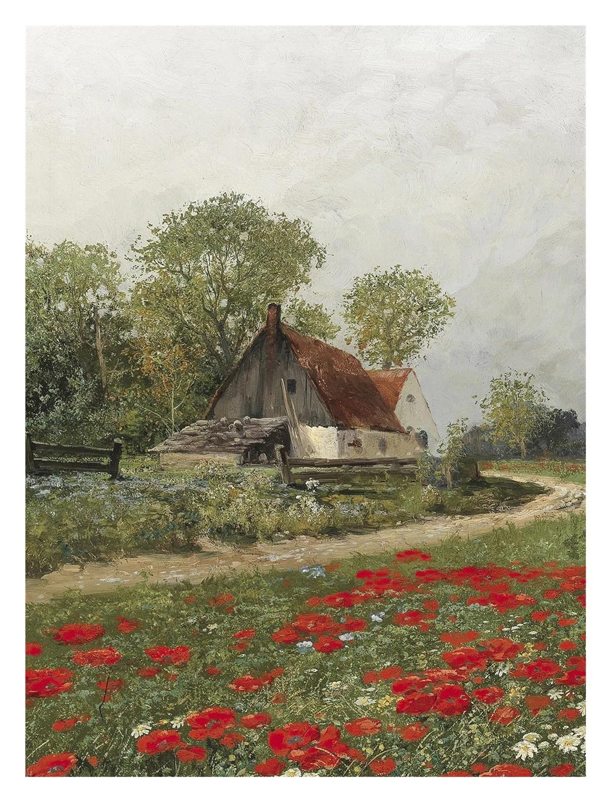 Xenite K Wall Art Canvas Prints Wildflower Field Poster Prints Landscape Sketch Neutral Forest Canvas Painting For Living Room Home Farmhouse Decoration(,20X30cm)