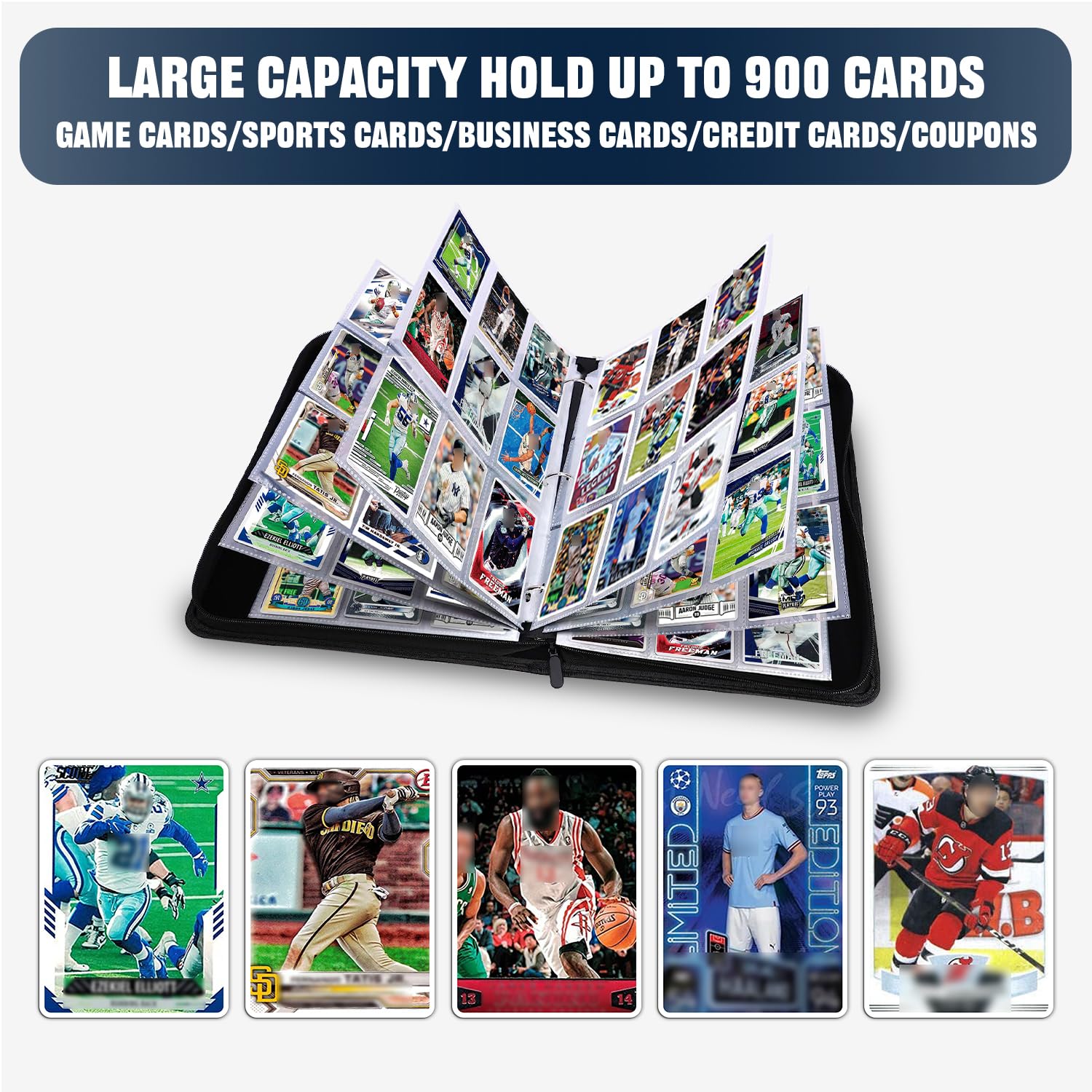 LOMONEH 900 Pockets Baseball Card Binder, 9 Pocket Trading Card Binder with Sleeves, Card Collection Binder with Zipper for Trading & Sports Cards
