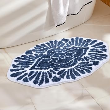 Zeeinx Boho Bathroom Rugs Non Slip Absorbent Bath Mats for Bathroom Machine Washable Carpet for Shower Entrance,Blue,20 * 32