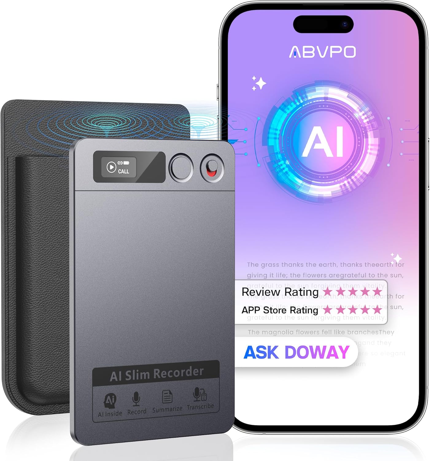 AI Voice Recorder, Note Voice Recorder – Transcribe & Summarize, AI Noise Cancellation Technology, Supports 118 Languages, 64GB Memory APP Control Audio Recorder for Lectures, Meetings, Calls, Gray