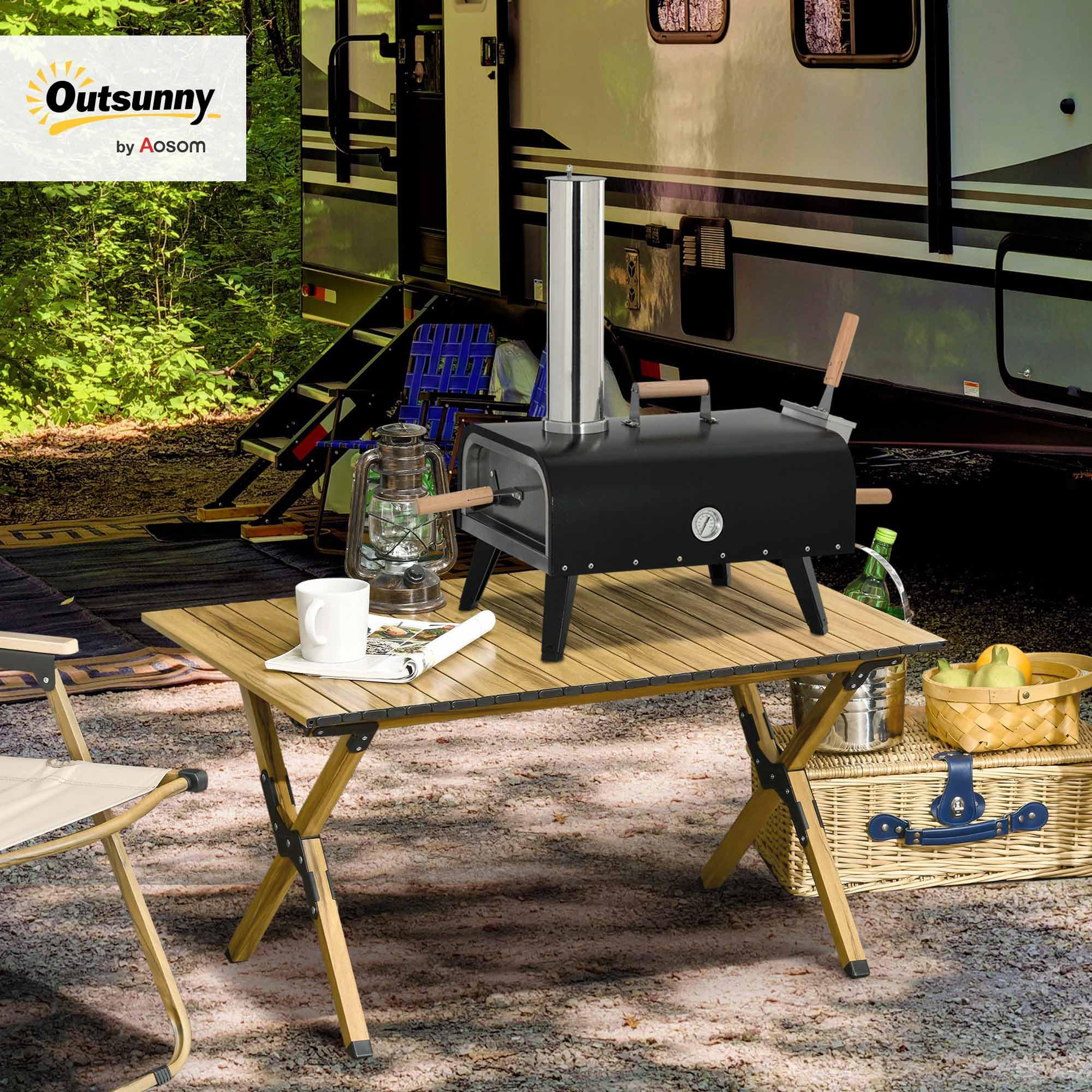 Outsunny Four à pizza extérieur au feu de bois avec pelle, pierre 30 cm, couvercle étanche - transportable, pieds pliables, cheminée amovible