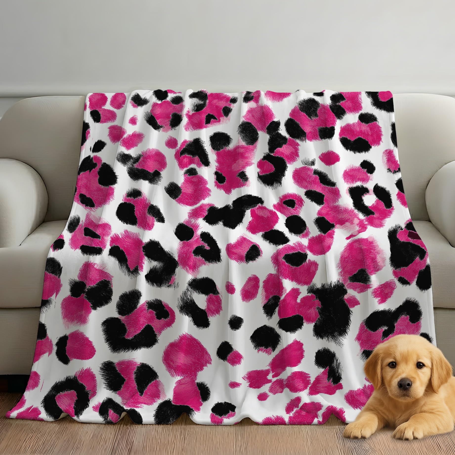 Genérico Manta de Franela Invierno para Sofá y Sillón 200 x 240 cm - Cobijas de Regalo para Mujer y Hombre - Animal Estampado De Leopardo Decorazione Della Casa - Rosa Magenta Manta Grande