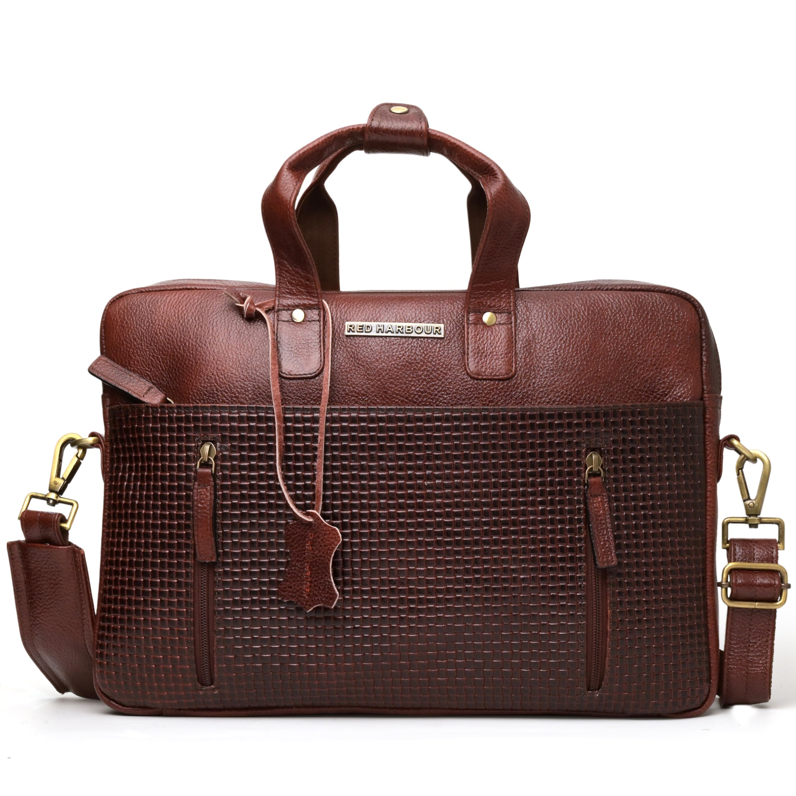 red harbour 24x7 Genuine Leather Laptop bag for Men, 15.6 inch Office Bag for Man with Adjustable straps, Multiple Compartments and Rainproof zippers for Office, Travel & Daily Use (RH004)-picture-10