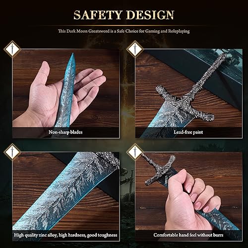 Miniatura 3 de Anillo de Elden - Espada de Caballero Recto de Luna Oscura, Espada de Caballero Recto de 11.8 pulgadas, Espada de Metal con Soporte de Exhibición,