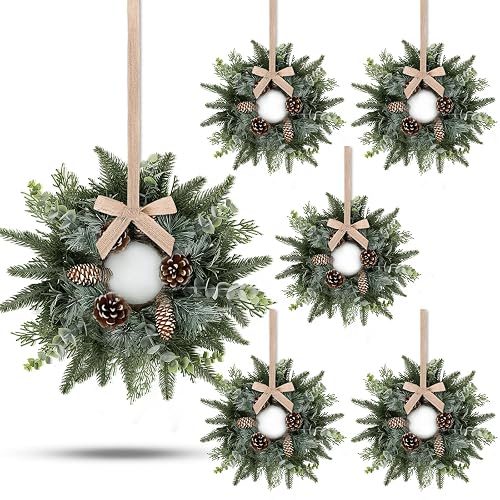 6 PCS Christmas Mini Cabinet Wreaths for Kitchen with Burlap
