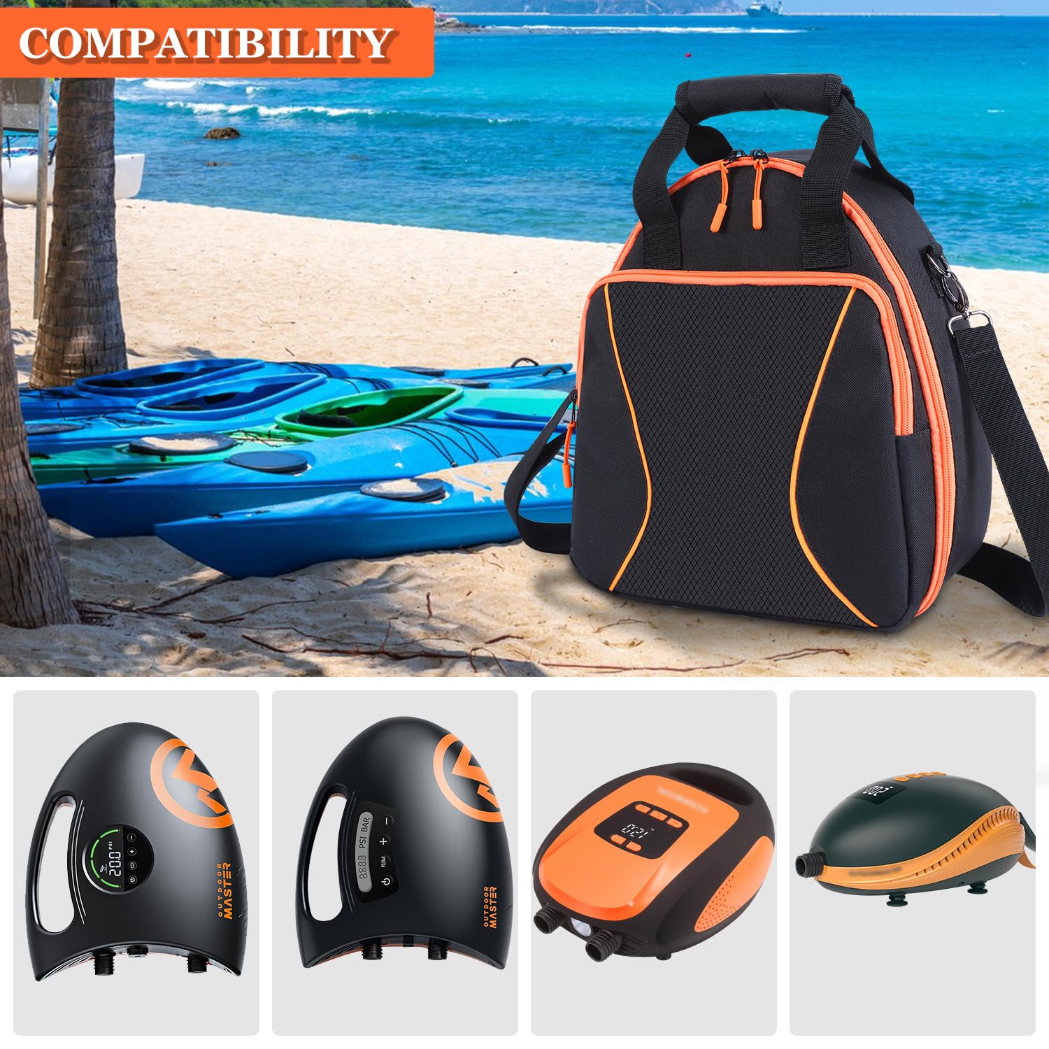 Aufbewahrungstasche kompatibel mit OutdoorMaster SHARK/Dolphin SUP-Pumpe, tragbare Tragetasche für elektrisches Paddelboard-Zubehör, große Tasche und weicher Griff (nur Tasche), Schwarz, ‎One