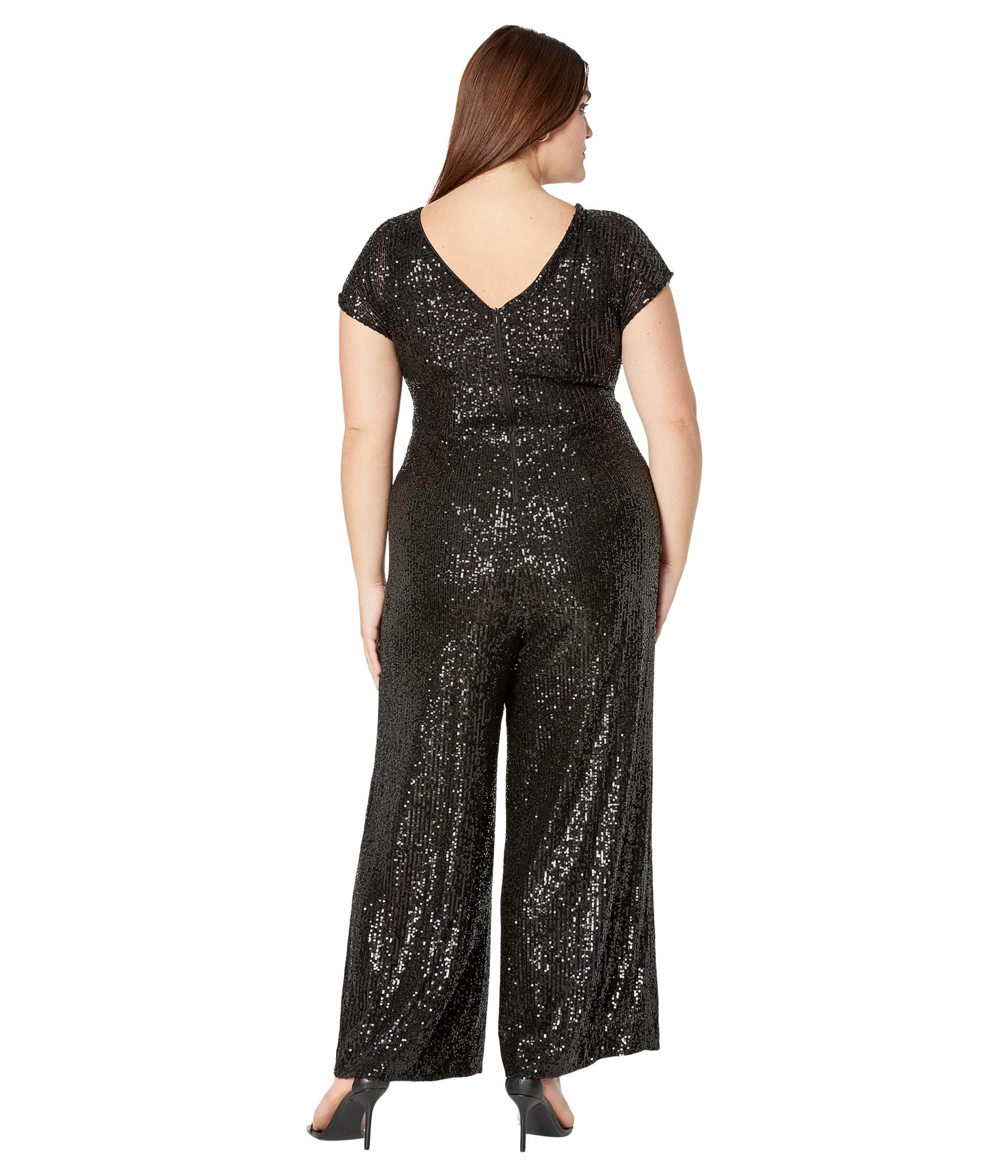 Maggy London Wide Neck Jumpsuit Vestido, Negro, 40 para Mujer