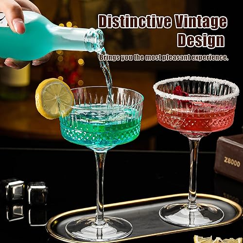 Miniatura 3 de Juego de 6 vasos vintage Art Deco Coupé, vasos de Martini de 10 onzas, copas de cóctel Coupé, elegante copa de Manhattan soplada a mano para bar,