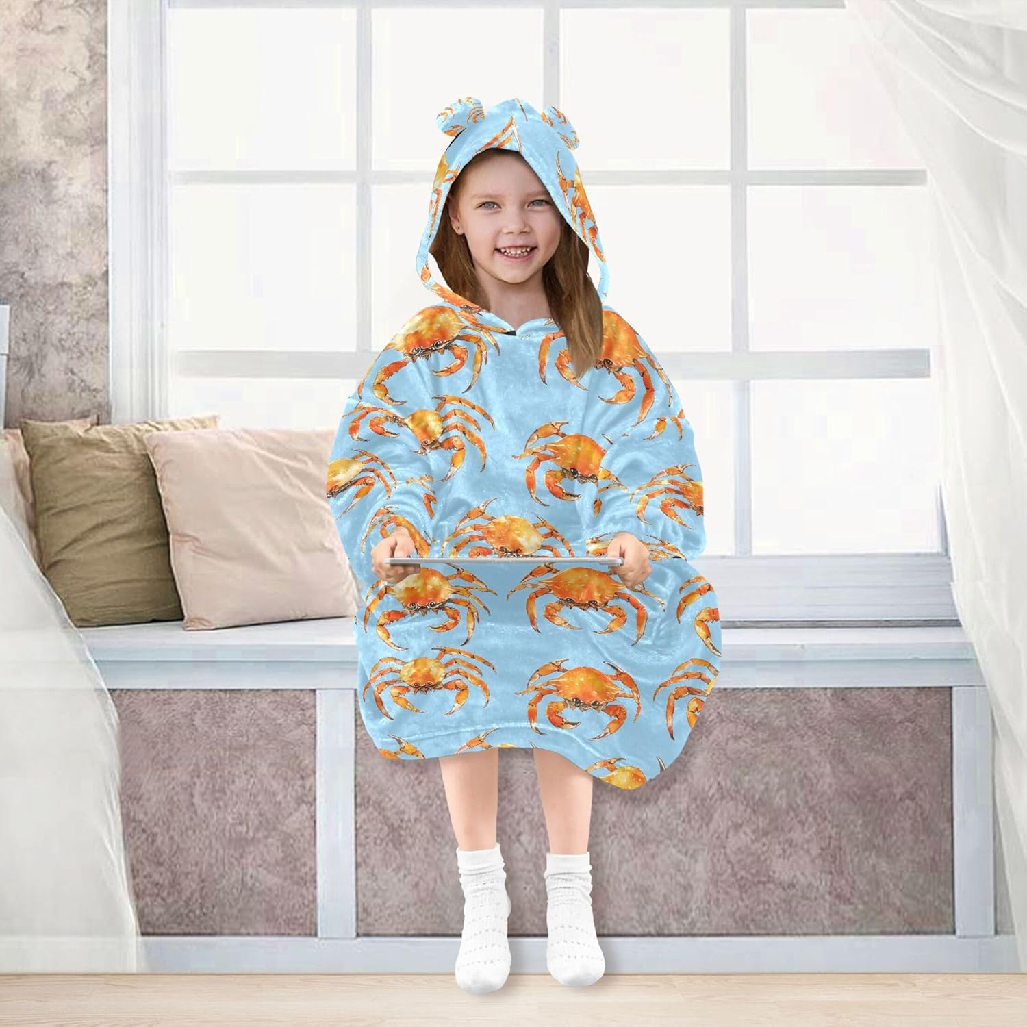 Crab Animal Kids Wearable Blanket Hoodie with Pocket and Sleeves for Toddlers, Cute Hoodies Girls Boys B0403898