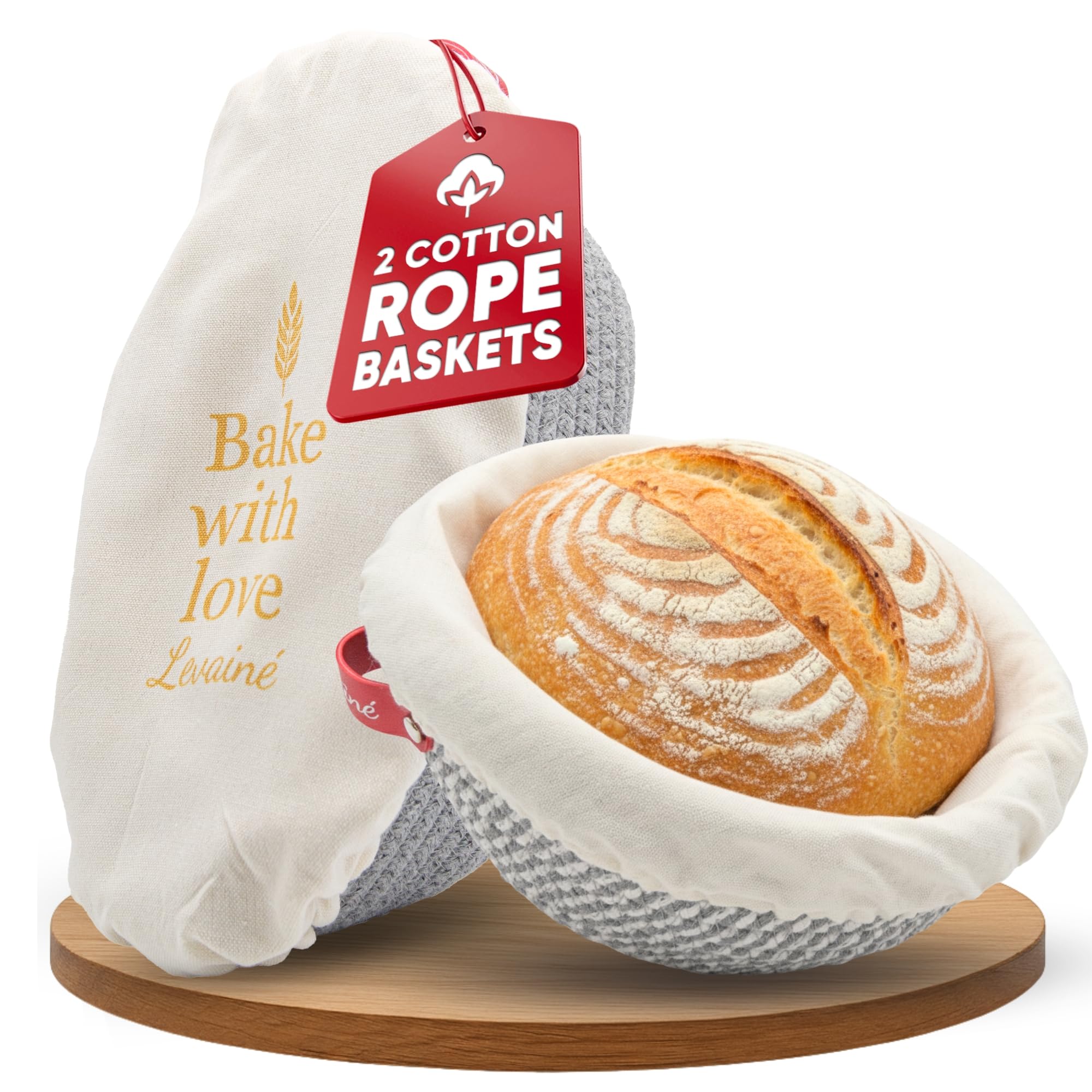 Levainé Oval & Round Bread Proving Baskets Set with Washable Liners & Covers – Cotton Rope Banneton Proofing Baskets for Dough Rising, Sourdough & Yeast Bread Baking at Home