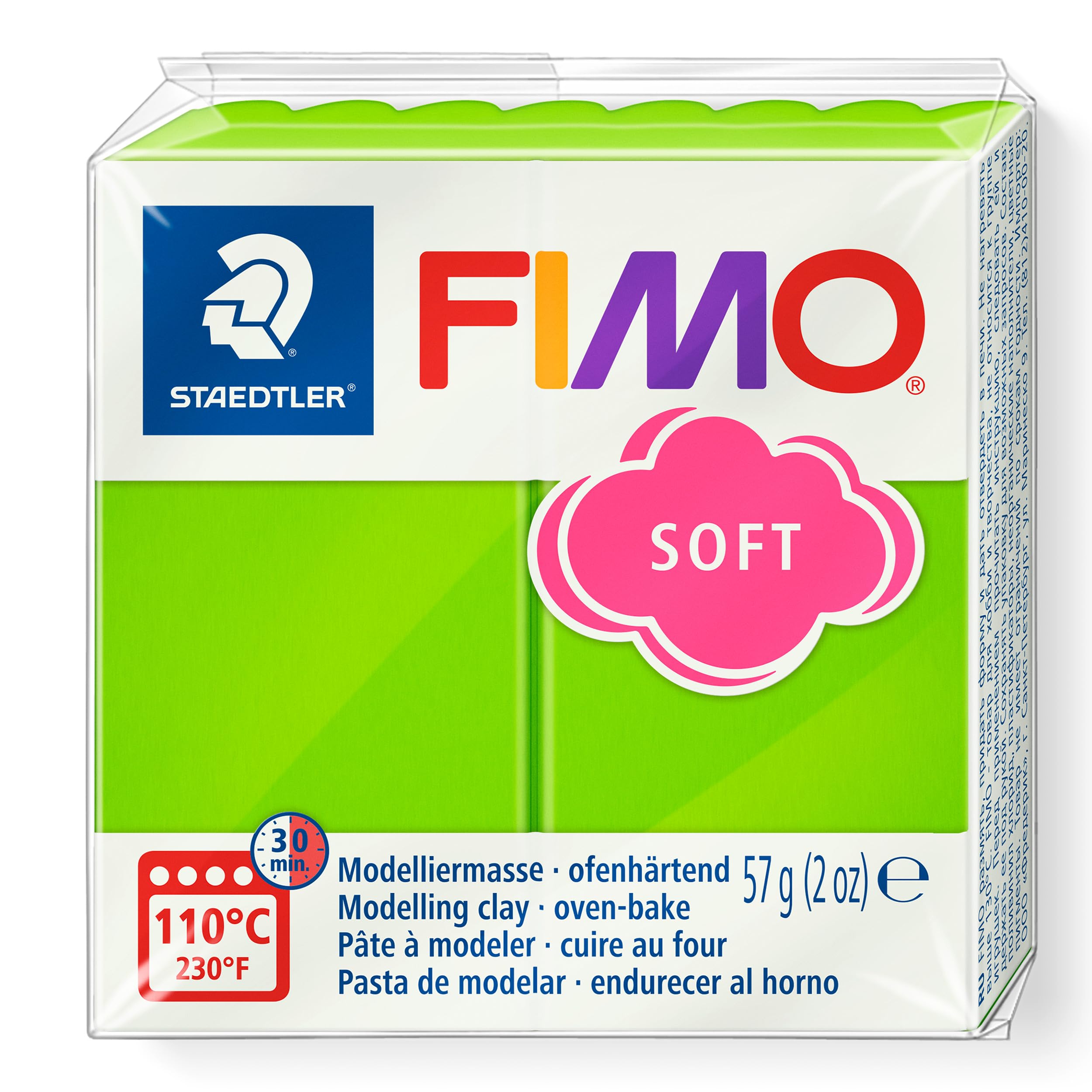 STAEDTLER 8020-50 FIMO Soft Oven-Hardening Polymer Modelling Clay - Apple Green (1 x 57g Block)