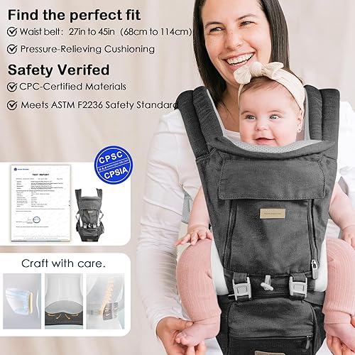 Miniatura 7 de Portabebés para recién nacidos a niños pequeños con asiento de cadera, suave 6 en 1 ergonómico para todas las posiciones, portabebés de 7 a 33