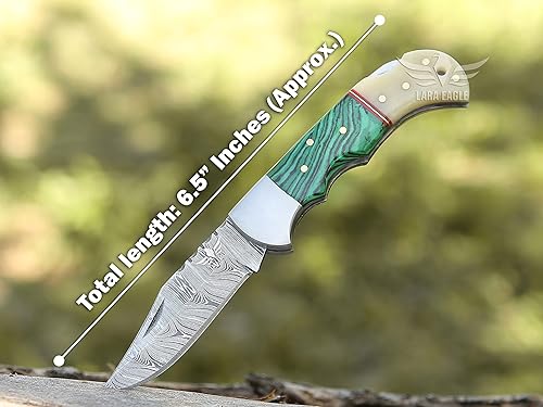 Miniatura 4 de Navaja de bolsillo personalizada de Damasco para hombres, cuchillos de caza plegables hechos a mano de acero sólido de 133 capas con afilador y