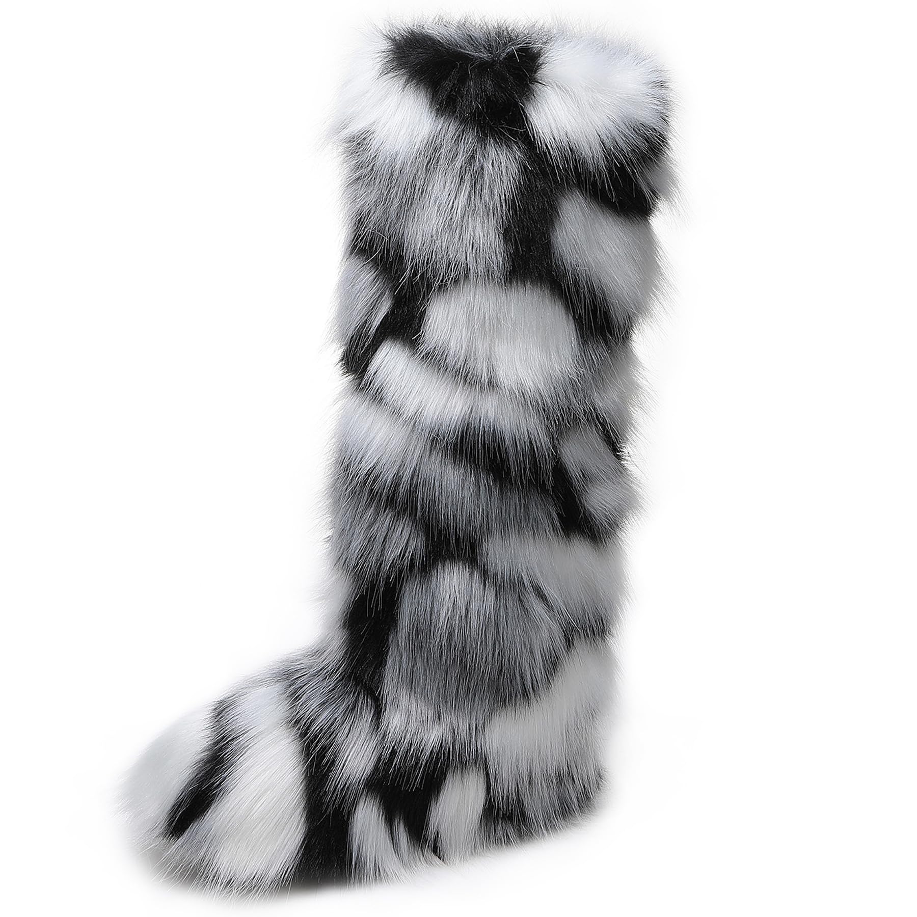 YXCFEWD Faux Fur Boots for Women Winter Knee High Furry Boots Fuzzy Fluffy for Girls Flat Snow Long