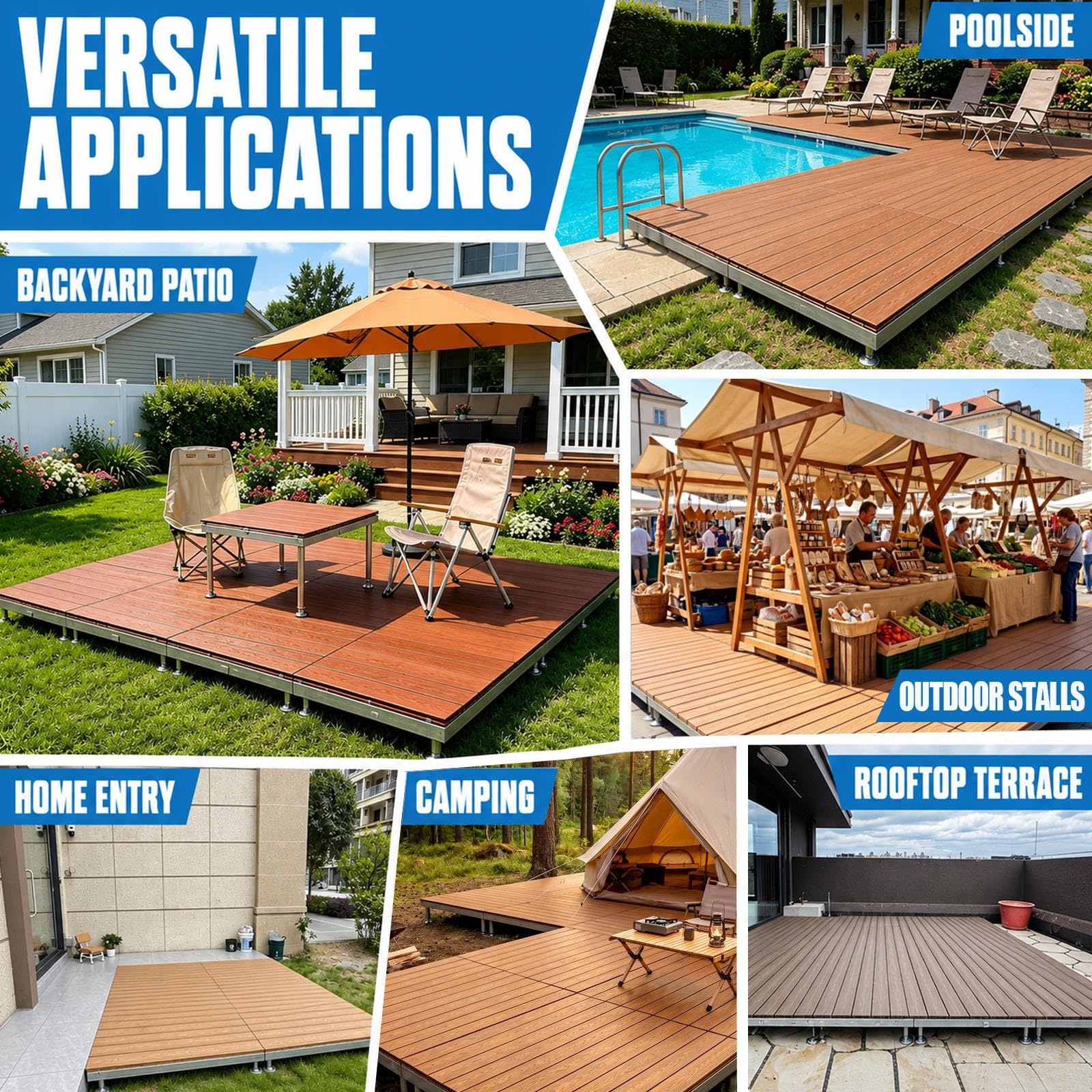Piattaforma rialzata in legno composito impermeabile fai-da-te per patio | Portatile da giardino resistente, Modulare regolabile ad incastro per esterni per giardino, prato(Reddish brown,100cm/39.4in)