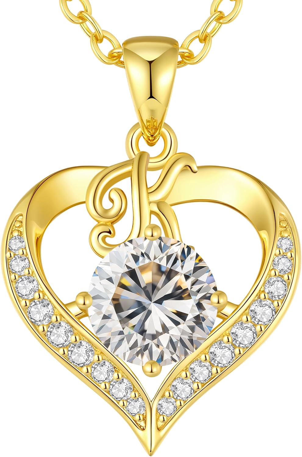 CDE Valentines Day Gift 18K Gold Plated Initial Love Heart 2 Carat Moissanite Necklaces for Women 925 Sterling Silver Jewelry Christmas Anniversary Birthday Present Gifts for Wife Lady Girlfriend Her