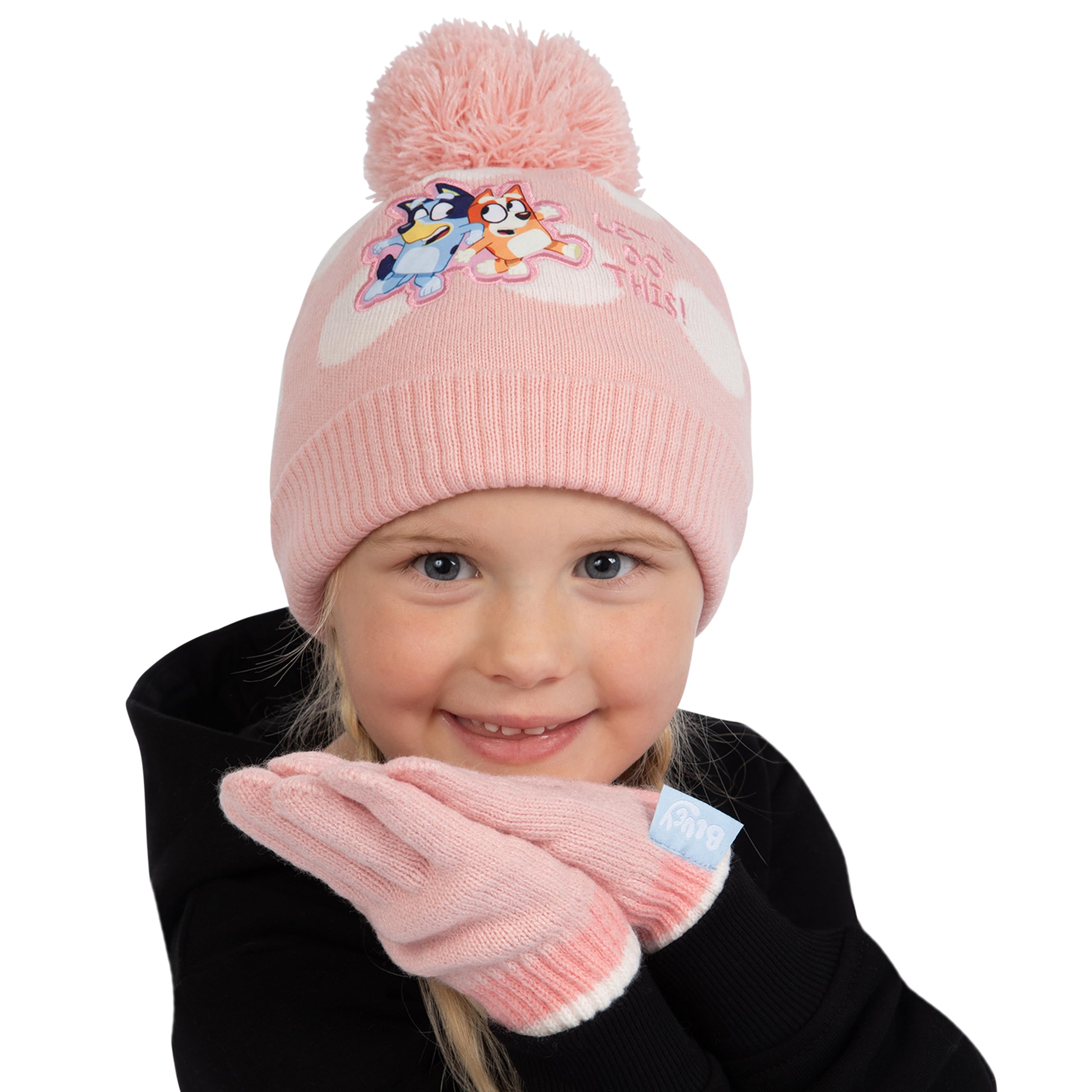 Bluey Gorra Bingo | Guantes Niña Invierno | Gorro Y Guantes | One Size Rosa