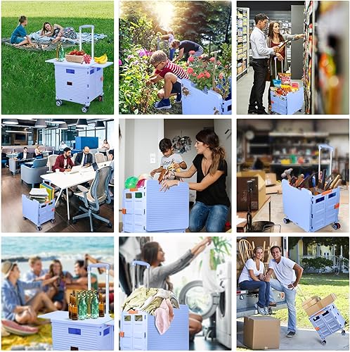 Miniatura 7 de Carrito plegable portátil plegable con ruedas, cesta de mano con tapa magnética, cubierta telescópica, resistente al desgaste, rueda giratoria de